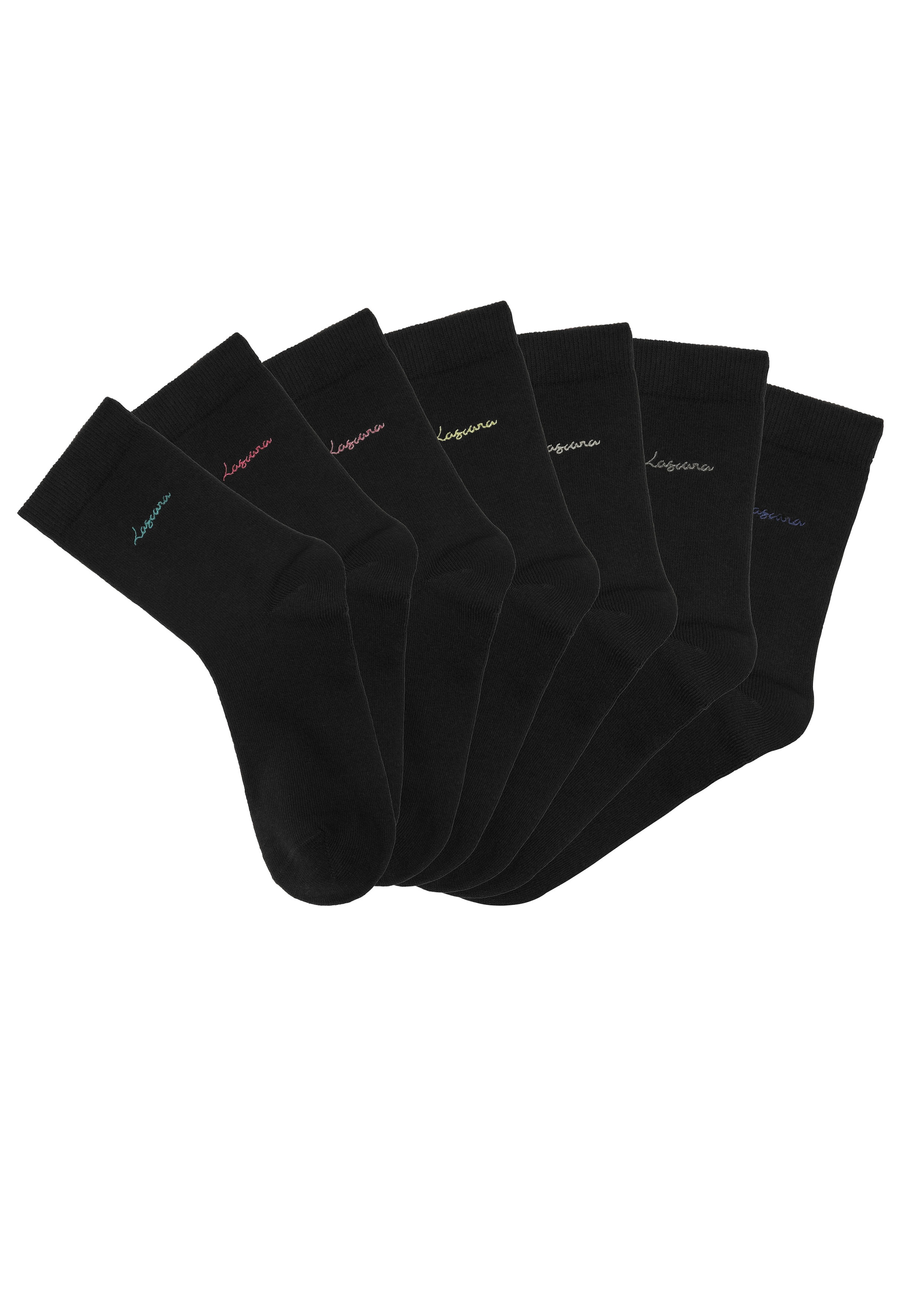 LASCANA Basicsocken, (Box, 7 Paar), mit hochwertiger Logo Stickerei