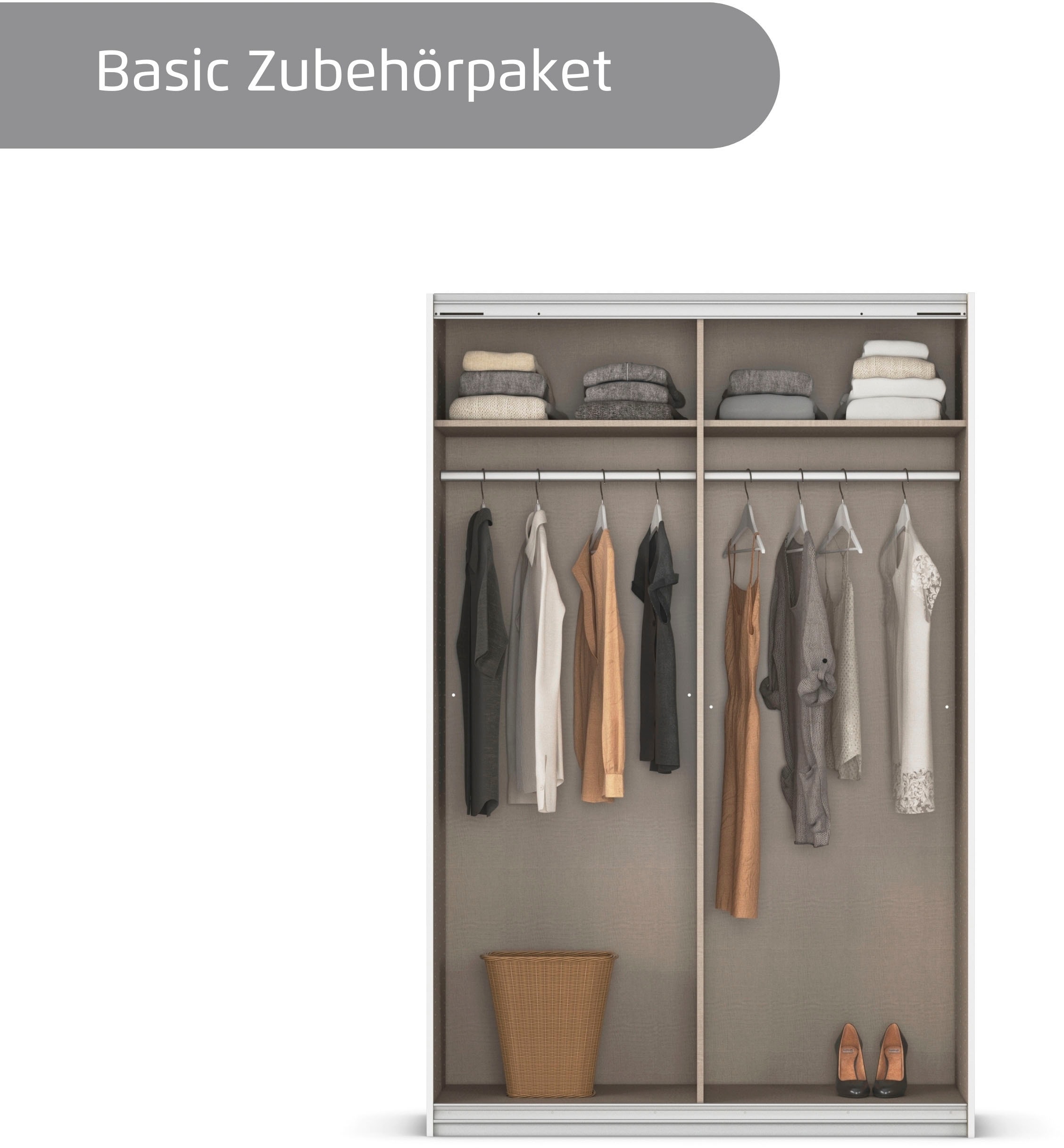 INOSIGN BY RAUCH Schwebetürenschrank »Kleiderschrank Schrank Garderobe Schlafzimmerschrank THANOS« in 3 verschiedenen Ausstattungen BASIC/CLASSIC/PREMIUM,  Optional mit Spiegel, Metall-Griffleisten alufarben MADE IN GERMANY