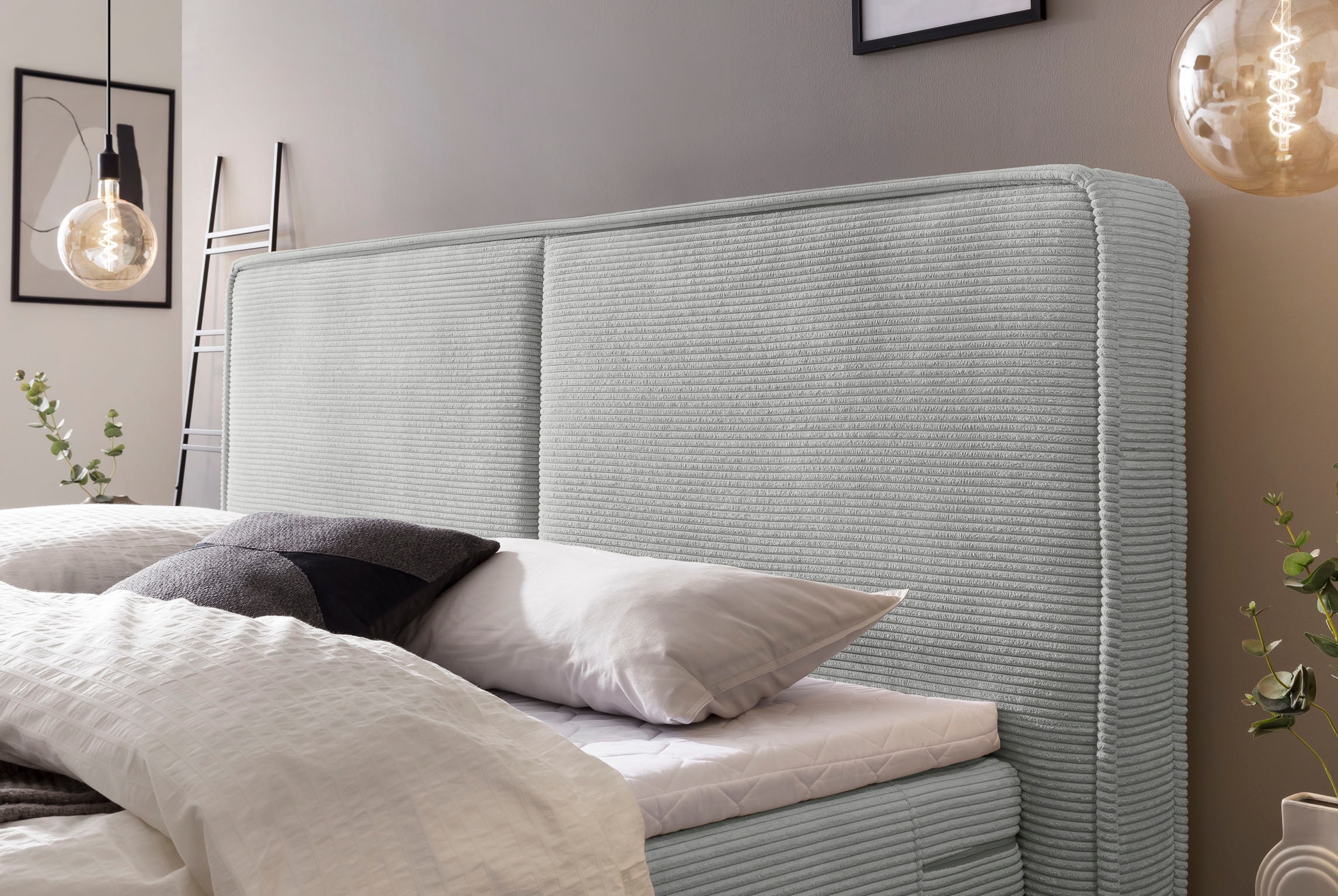 Home affaire Boxspringbett »SHERWOOD Cord Hotelbett, Polsterbett Premiumbett Boxbett«, (Bestseller Otto´s Choice Luxusbett in 4 Breiten), Hochwertiger Cord,weiche Velours-Struktur, mit premium Topper