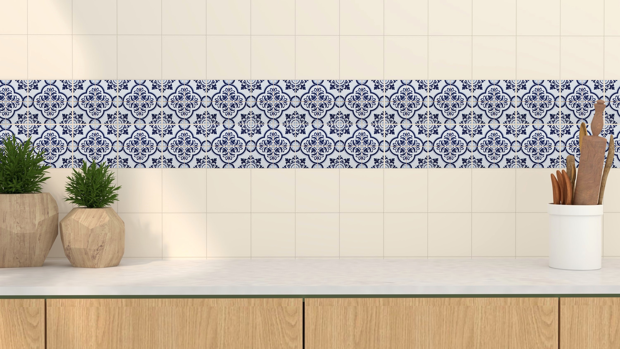 Home affaire Fliesenaufkleber »blaue Ornamente« Stickerfliesen, selbstklebend, Sticker, 12er Set