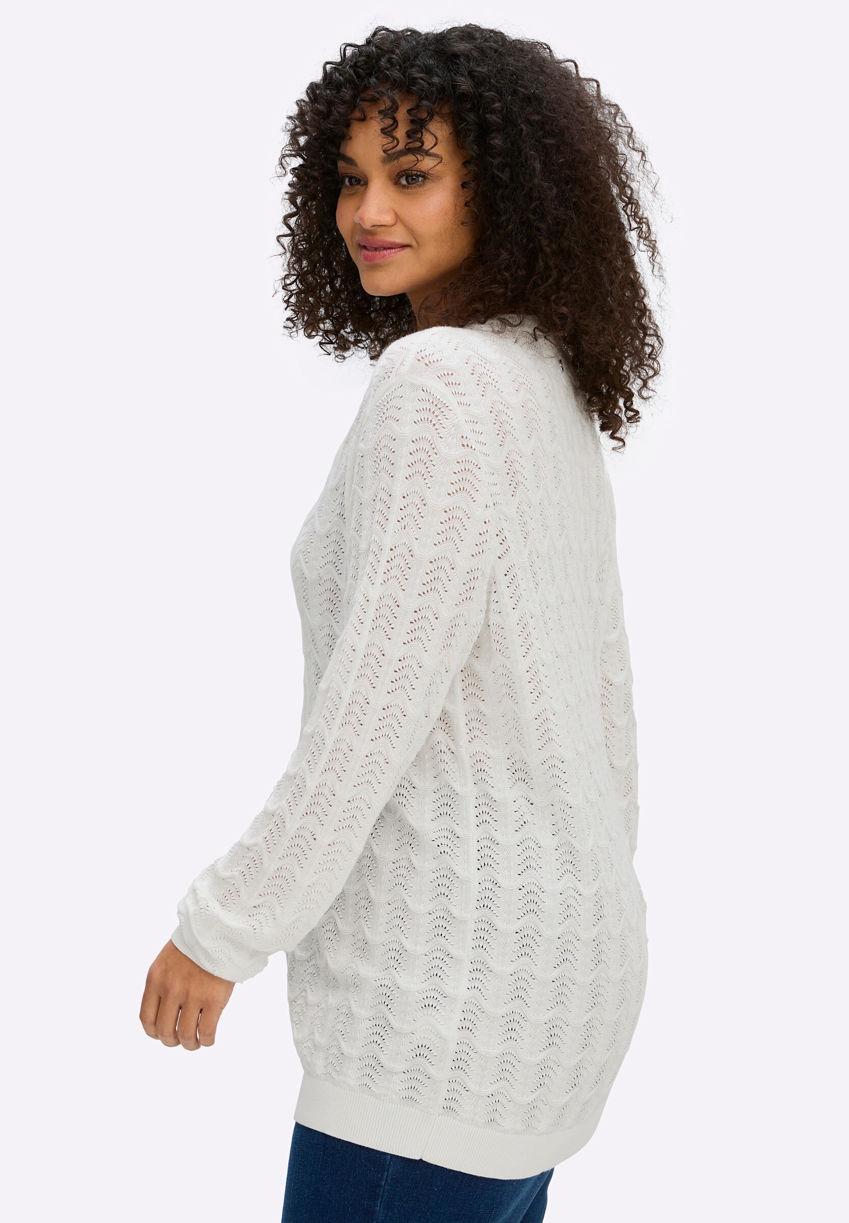 Sheego Strickpullover »Pullover Ajourpullover mit kurzer Knopfleiste«