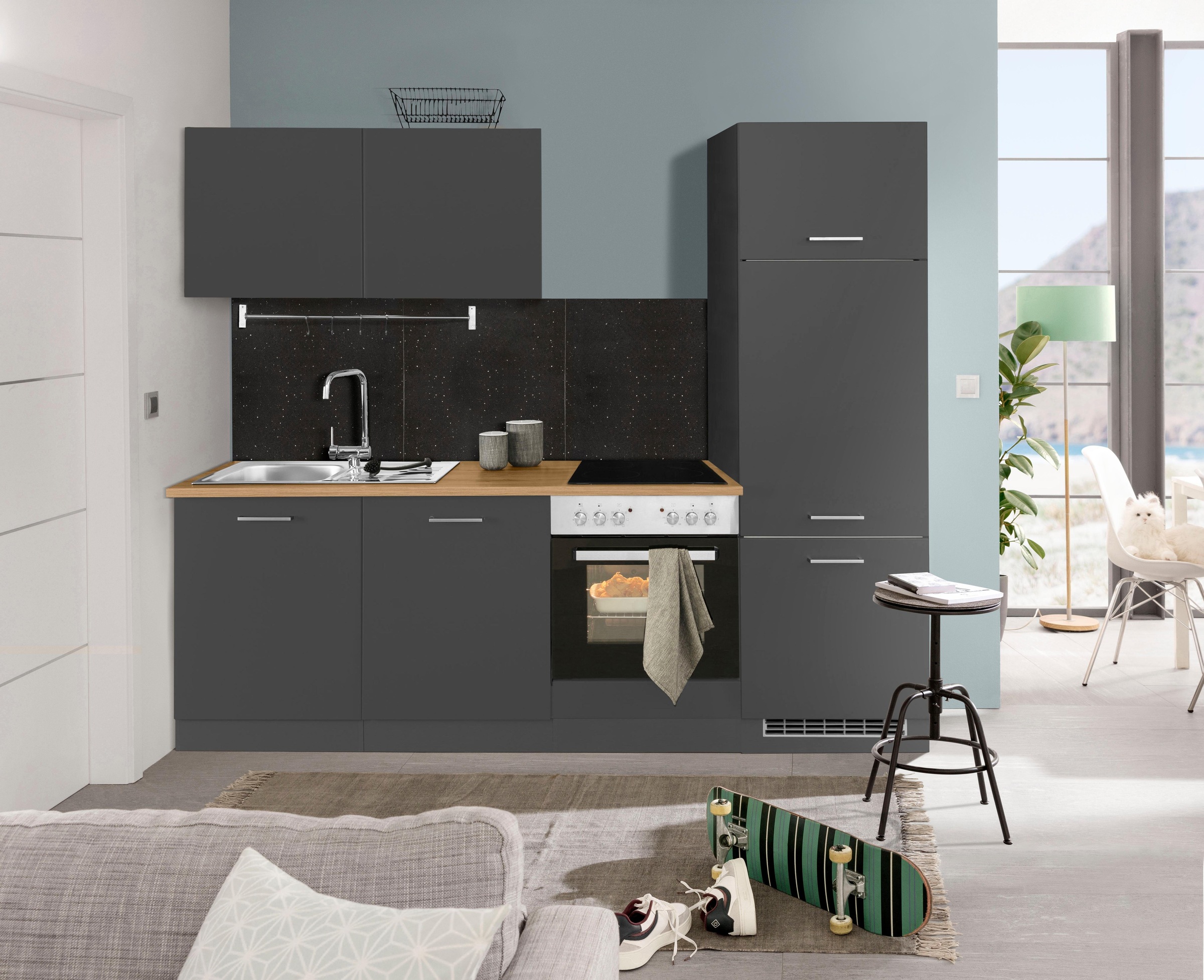 KOCHSTATION Küchenzeile »KS-Kehl«, ohne E-Geräte, Breite 240 cm, für Kühlschrank
