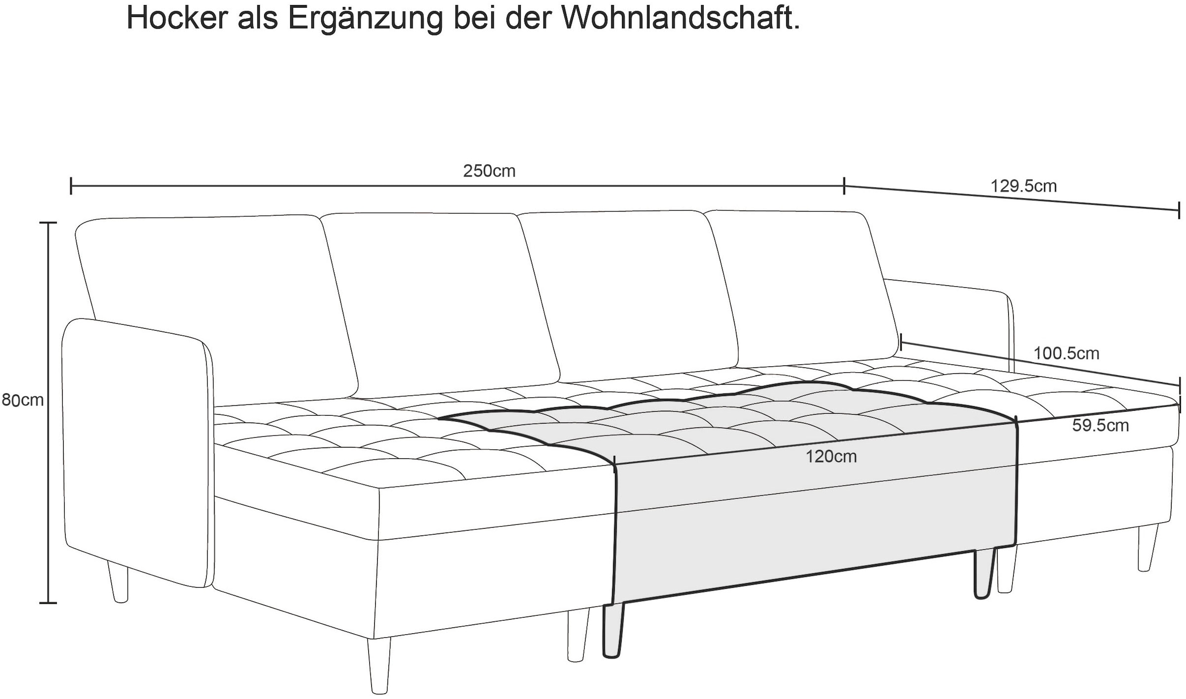 Dorel Home Hocker »LINDHUS, Chenille, Modul für die Lindhus-Sofas- Breite 120 cm« verlängert das Sofa zum Schlafsofa, Relaxsofa....