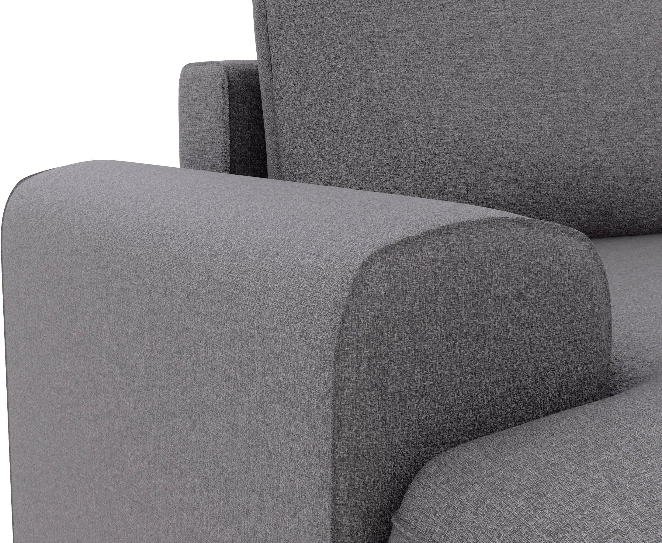 TRENDMANUFAKTUR Ecksofa »Fordon, Schlafsofa mit Bettkasten, Couch in L-Form, Breite 250 cm« in Struktur LUMOS, 3D-Effekt, anthrazit, Recamiere rechts