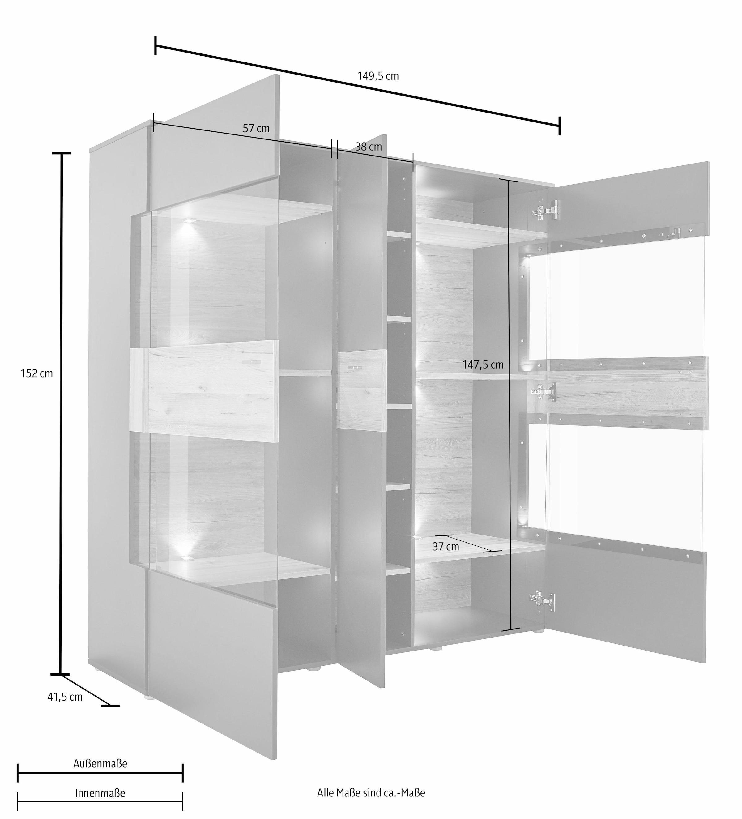 FORTE Vitrine, Breite Raten Beleuchtung auf bestellen 152 inkl. cm