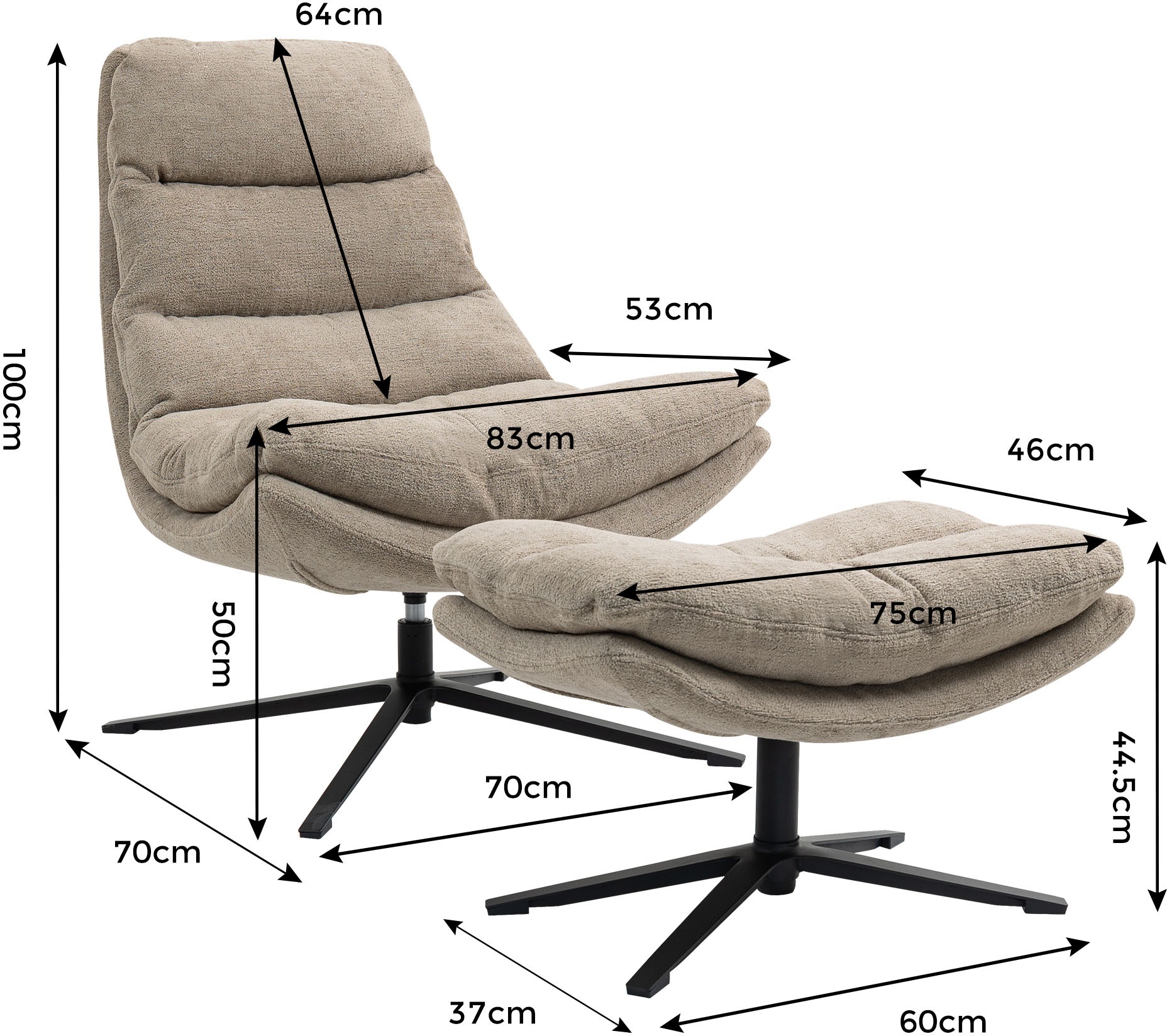 Duo Collection Relaxsessel »Porto« 360° drehbar, doppelte Polsterung, mit Hocker, bis 115 kg belastbar
