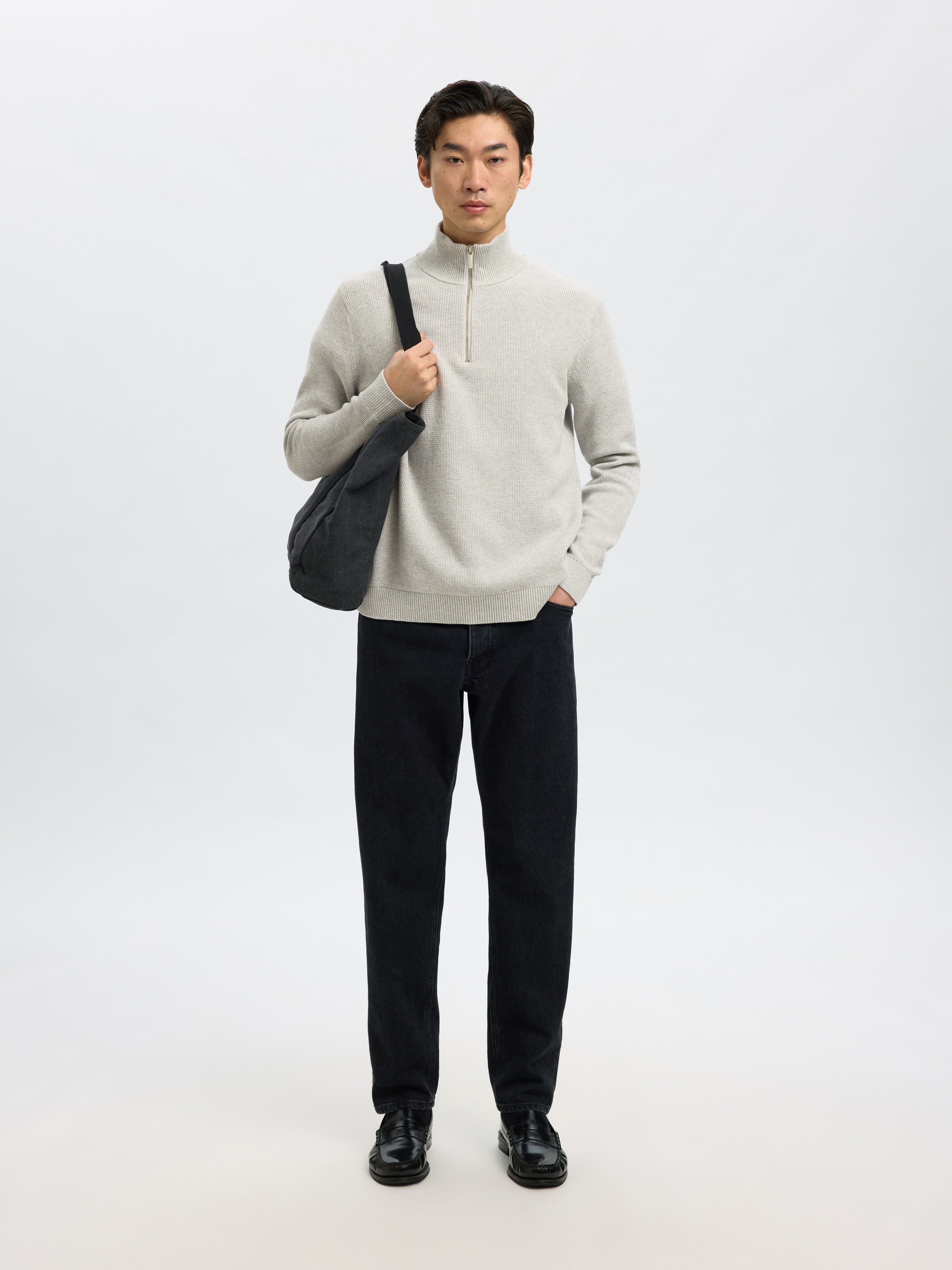 SELECTED Troyer »SLHDANE LS KNIT STRUCTURE HALF ZIP NOOS« Baumwolle, regular fit