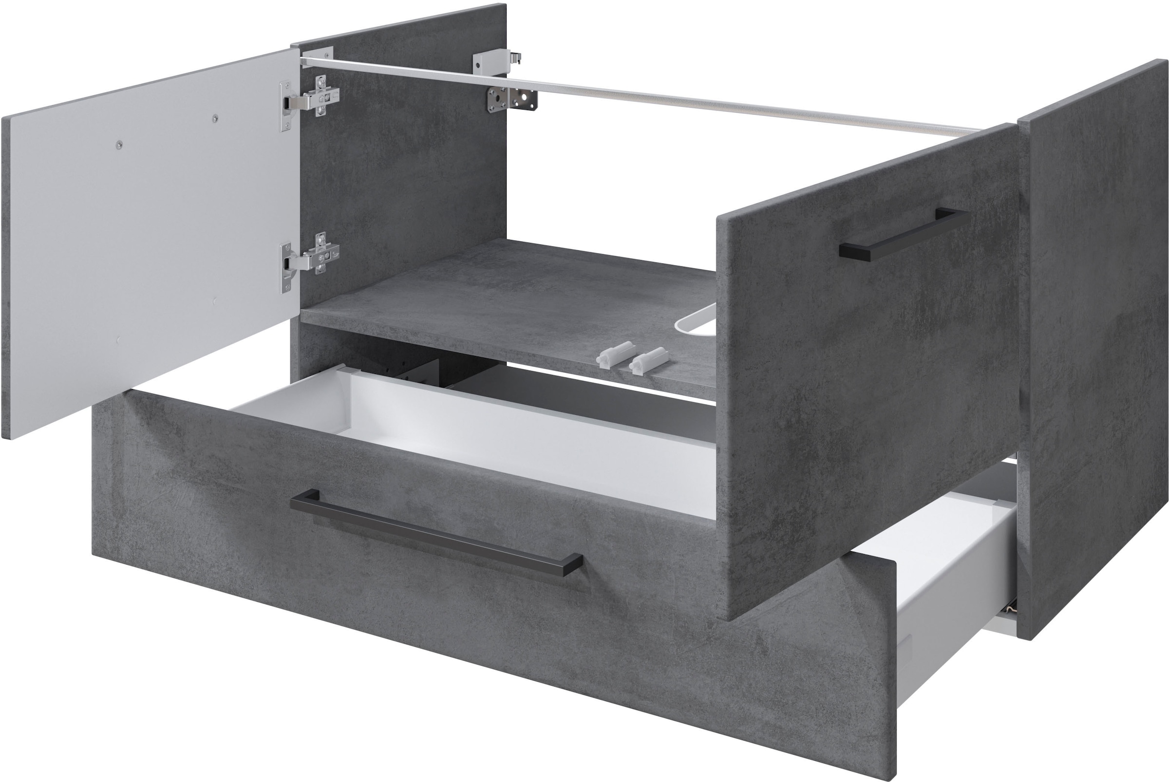 Saphir Badmöbel-Set »Quickset 945 4-teilig, Keramik-Waschtisch mit LED-Spiegelschrank«, (5 St.), Unterschrank, Midischrank, 7 Türen, 5 Schubladen, inkl. Türdämpfer