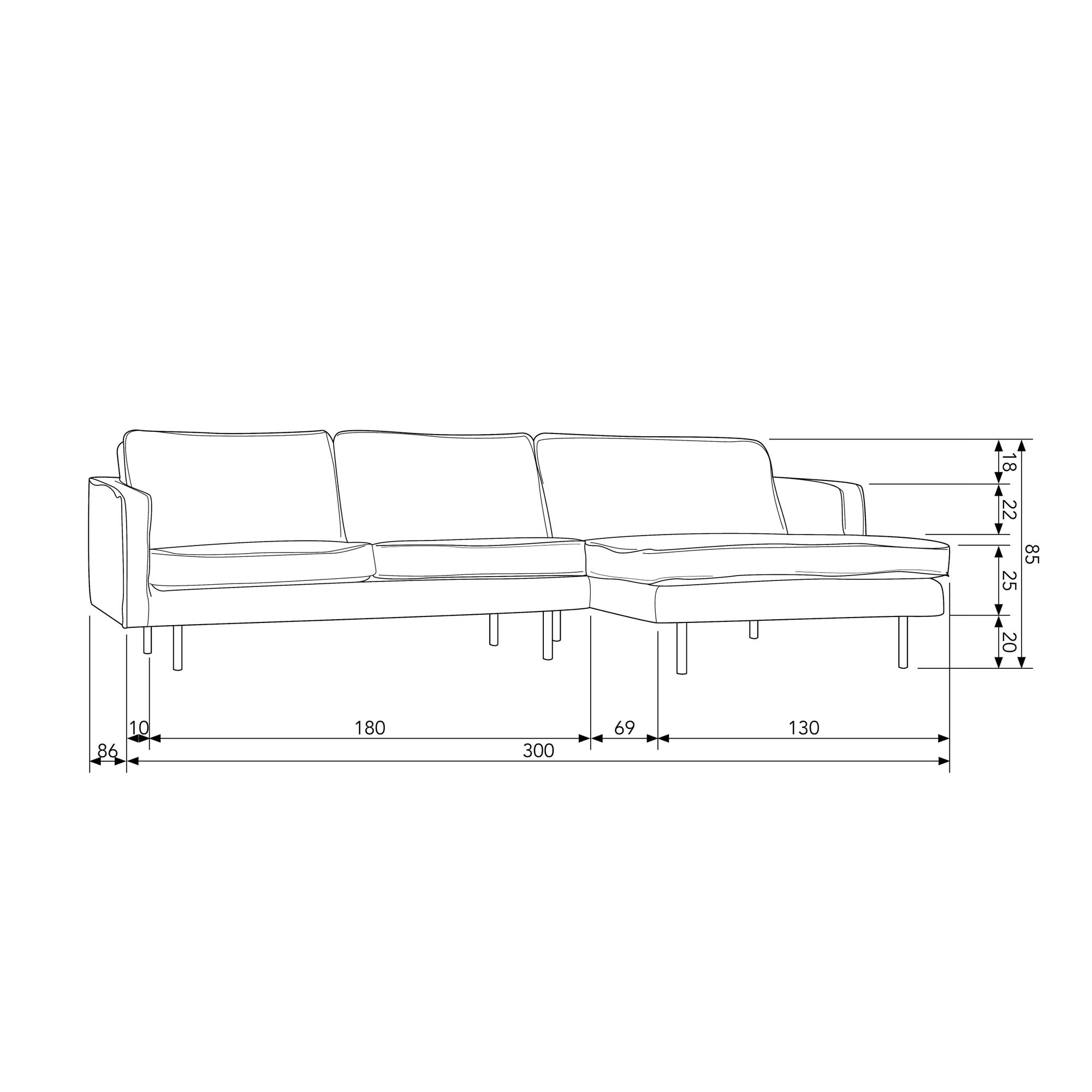 WOOOD Ecksofa »Rodeo Chaise Longue«, frei im Raum stellbar, H 85 cm x B 300 cm