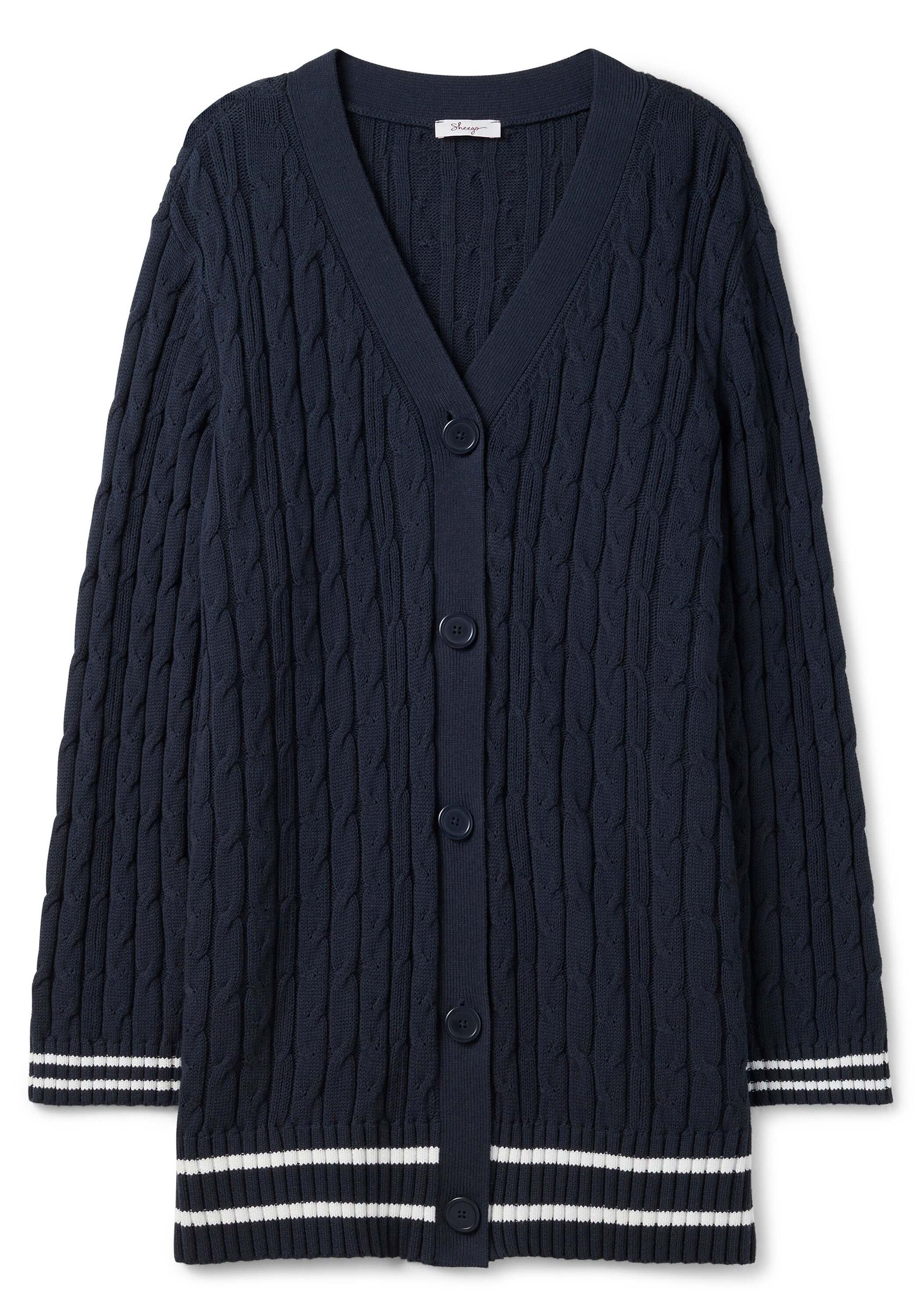 Sheego Cardigan »Longstrickjacke im Zopfmuster, mit Streifen-Bündchen«, im Zopfmuster, mit Streifen-Bündchen
