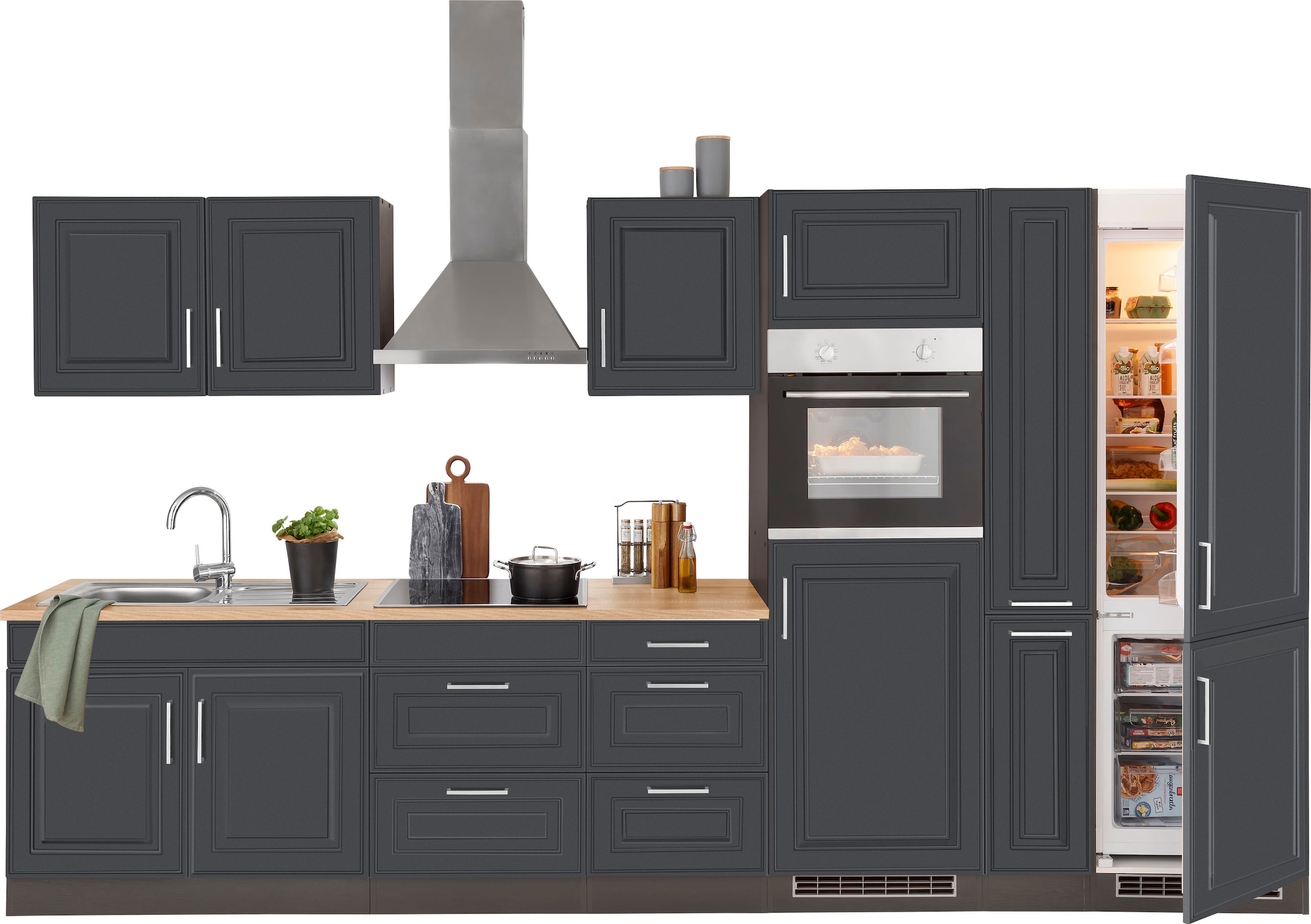 KOCHSTATION Küchenzeile »KS-Stockholm« Breite 360 cm, mit hochwertigen MDF Fronten im Landhaus-Stil