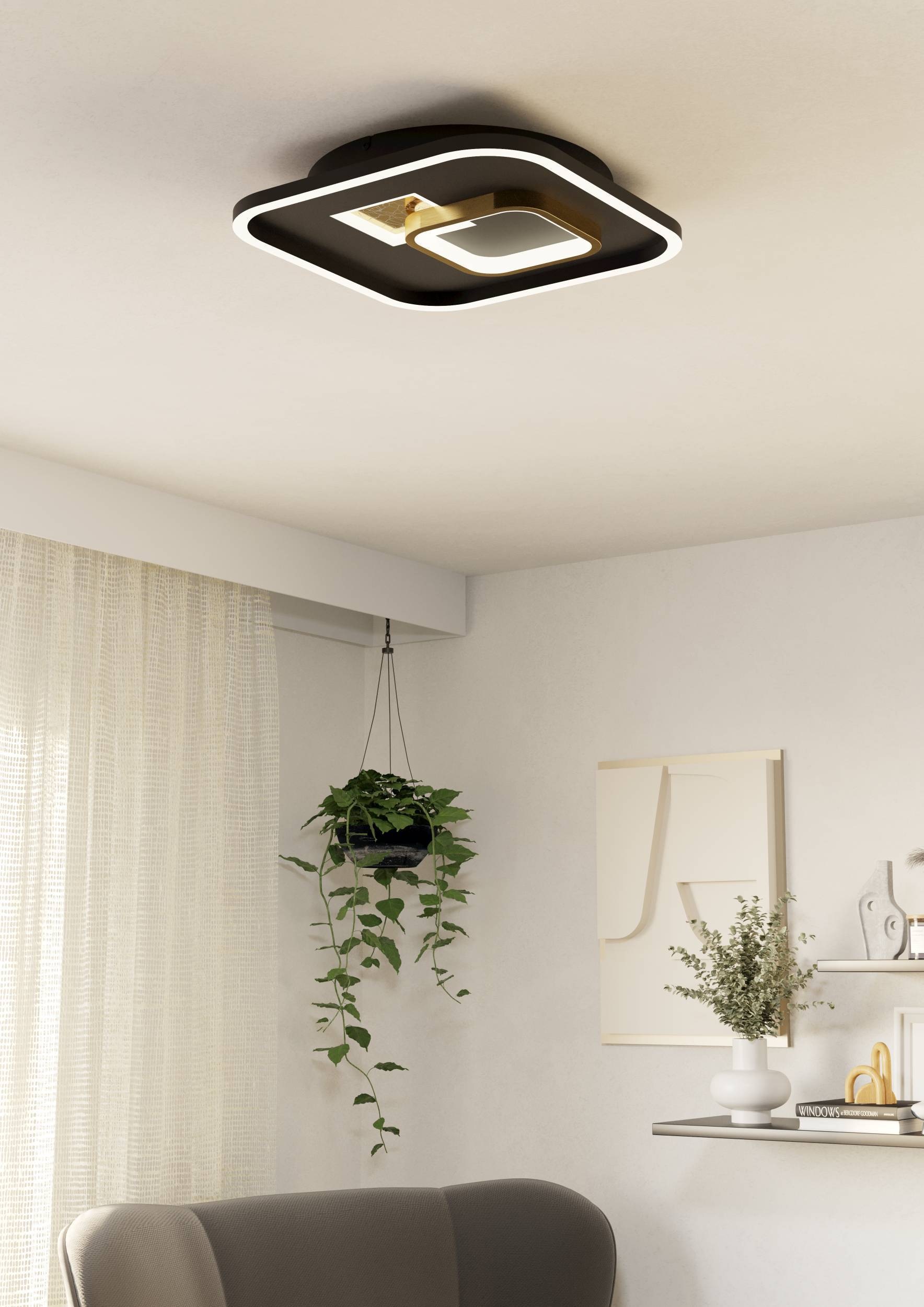 EGLO Deckenleuchte »Tiriolo LED Deckenlampe, geometrisch, Metall und Kunststoff, Flurlampe« LED-Modul 1 Stk. Warmweiß Wand-/Deckenleuchte - L38 x B38 x H6 cm - schwarz, gold