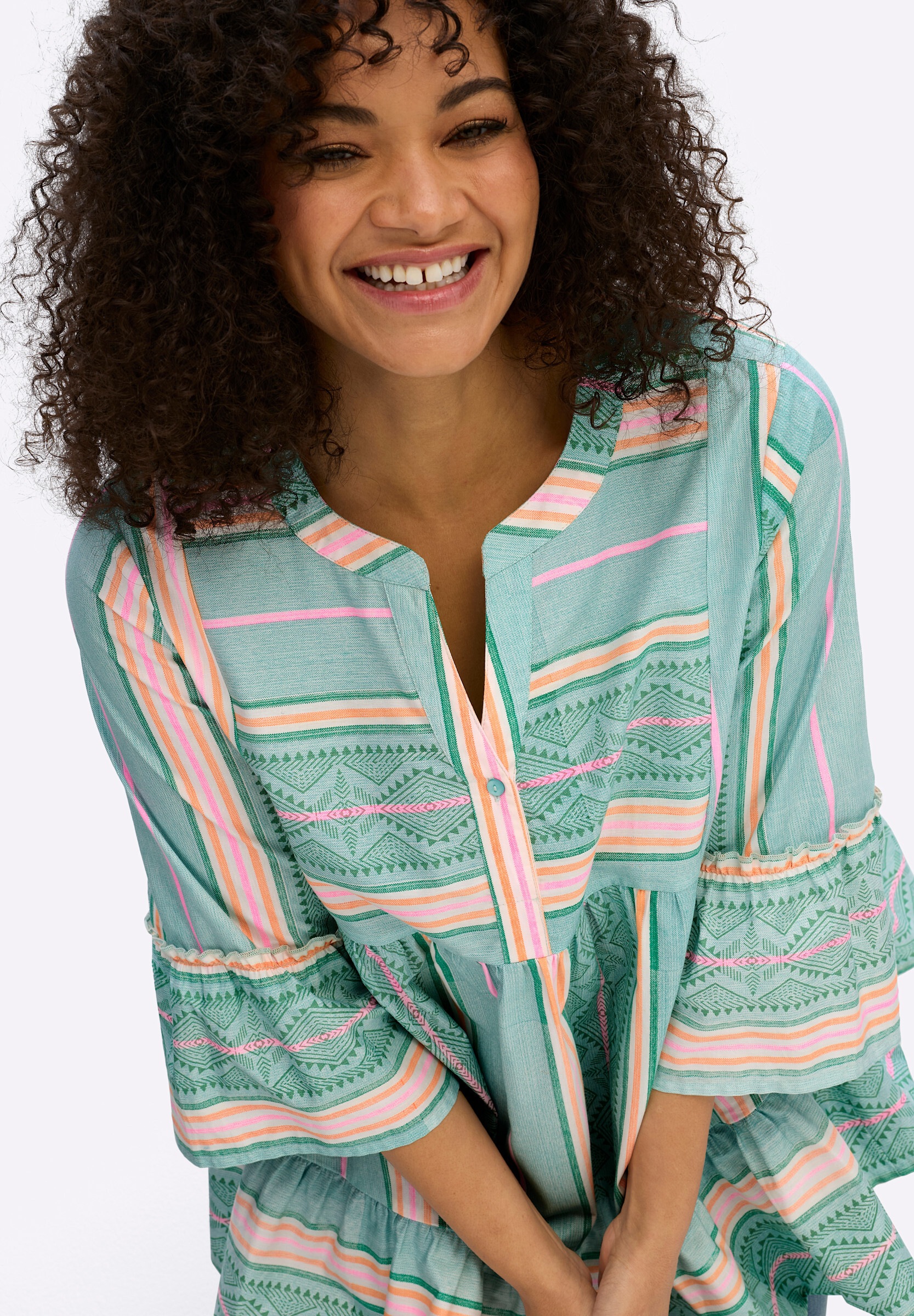 sheego by Joe Browns Longbluse »Tunika Tunika im Streifen-Mix, mit Volants«