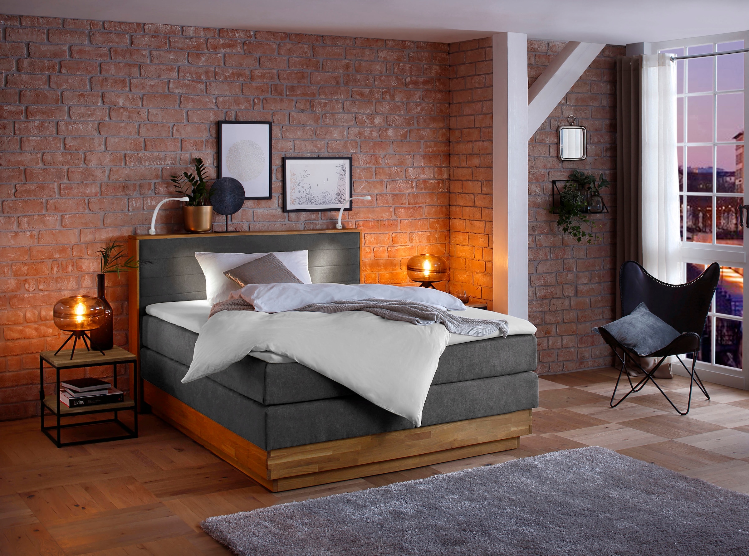 Home affaire Boxspringbett »Cavan«, Eiche, inkl. Bettkasten & Topper, verschiedene Härtegrade (auch H4)