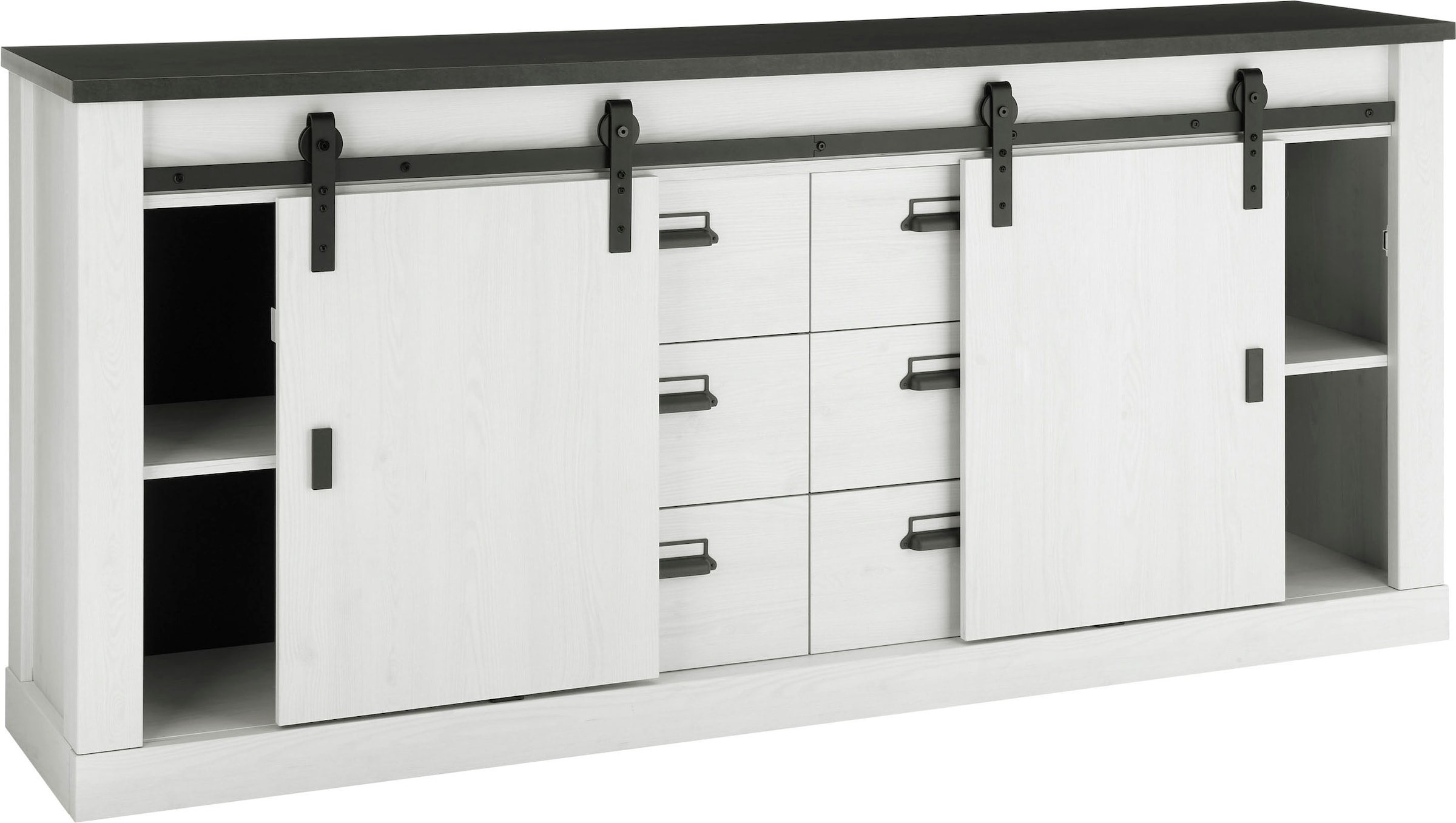 Home affaire Sideboard »SHERWOOD«, modernes Holz Dekor, mit Scheunentorbeschlag aus Metall, Breite 201 cm