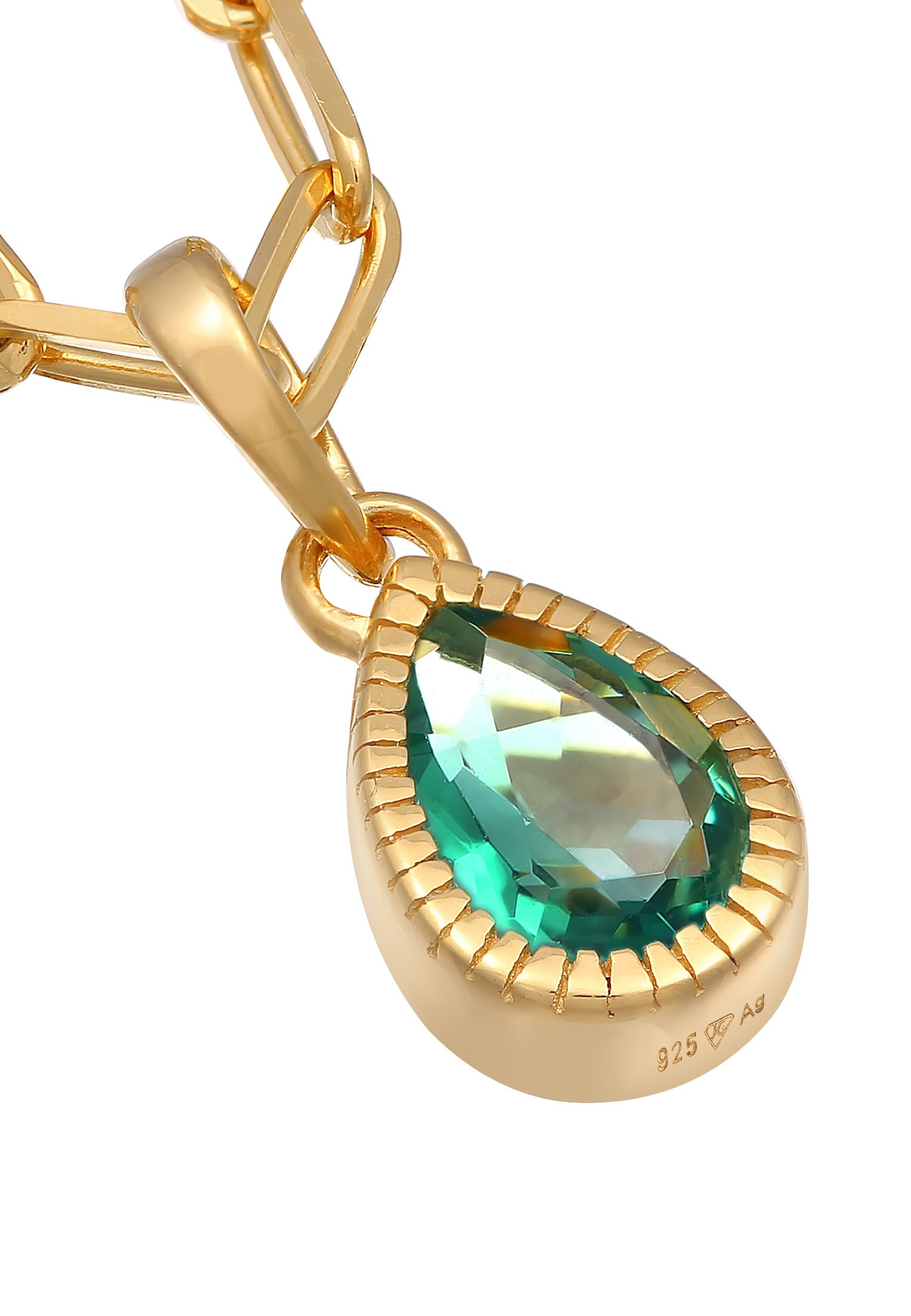 Elli Premium Silberkette »Halskette Tropfen Quarz Grün Gliederkette 925 Silber«