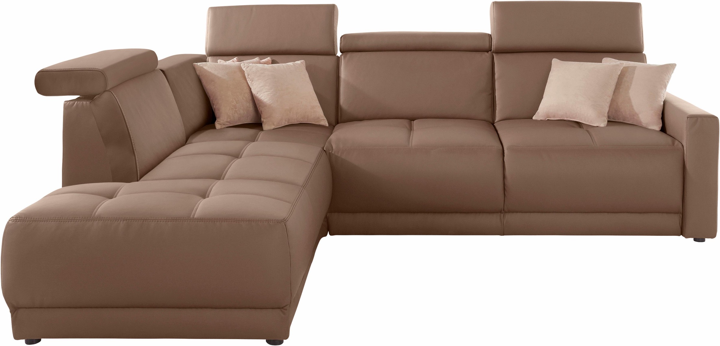 DOMO collection Ecksofa »Ava, moderne Sitzheftung mit toller Doppelnaht, komfortabel, L-Form«, mit Ottomane, inkl. Federkern, wahlweise mit Kopfteilverstellungen
