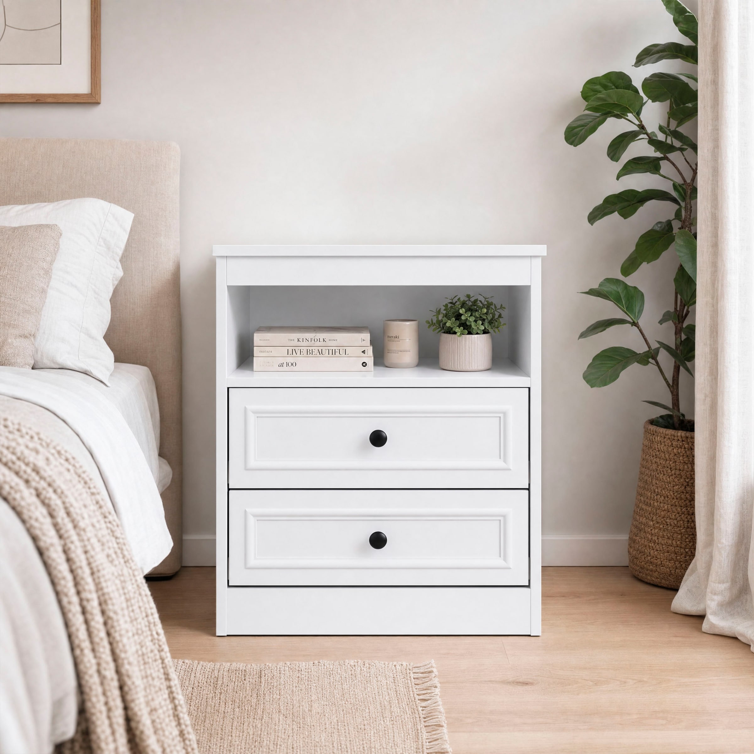 OTTO home Nachttisch »Arrian, 2er-Set, Landhausstil, 2 Schubladen & Ablagefach, weiß« Set, 2 Stk. tlg.