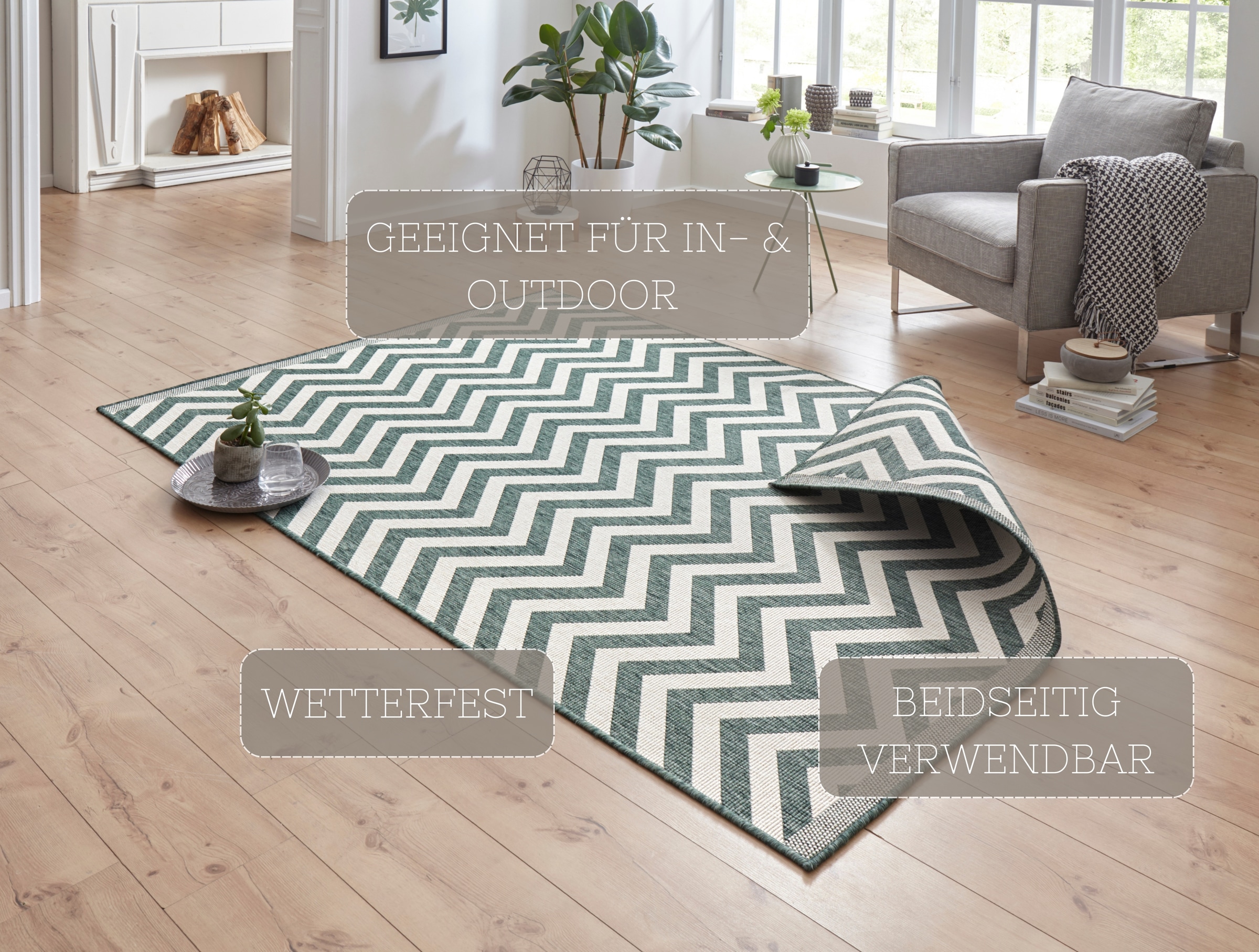 HANSE Home Teppich »Palma Wendeteppich«, rechteckig, 5 mm Höhe, In-& Outdoor, Wetterfest, Balkon, Läufer, Wohnzimmer, Wasserfest