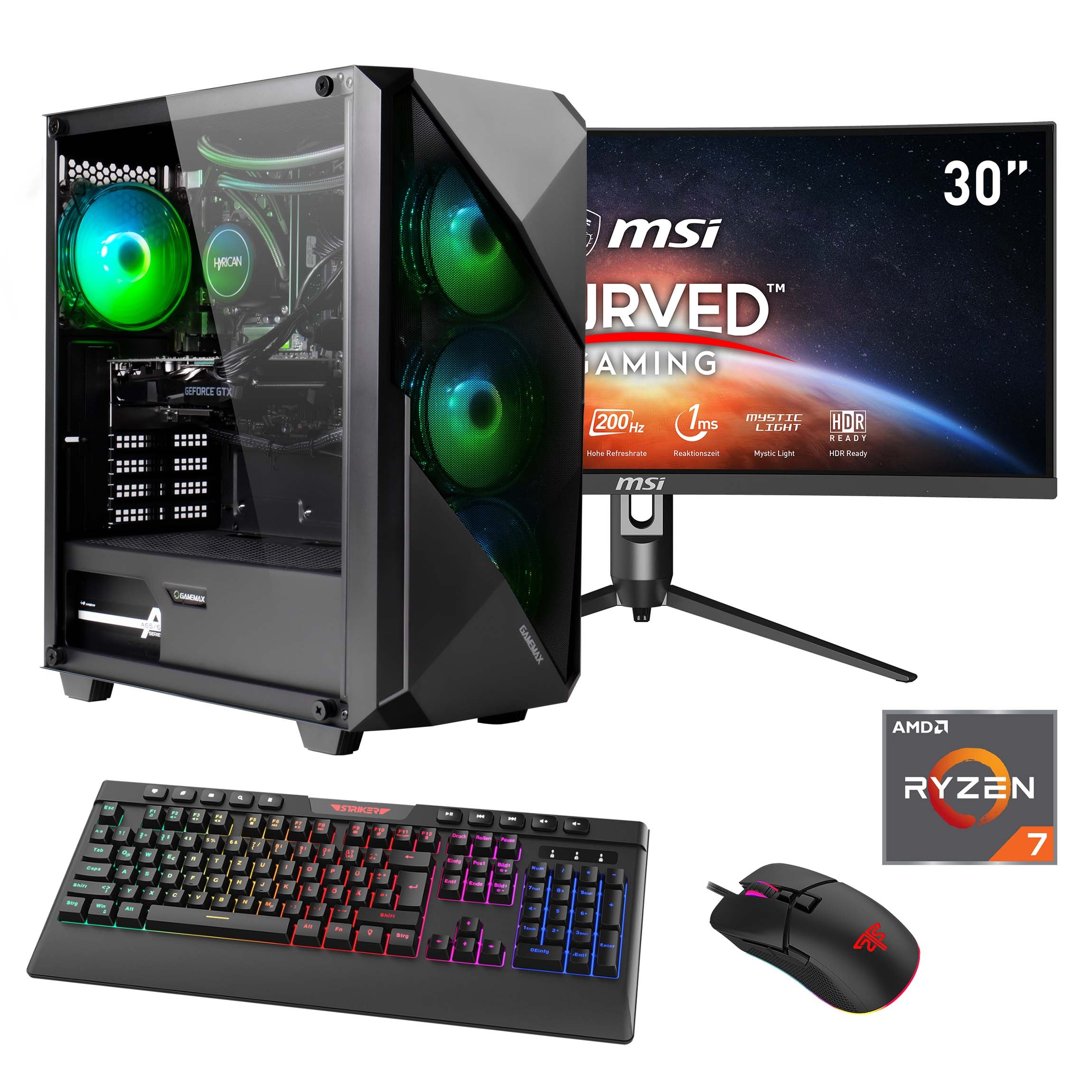 Hyrican Gaming-PC-Komplettsystem »Striker SET02422«, (PCIe SSD Gen4), DDR5, Windows 11, inklusive 30" Curved Monitor MSI Optix MAG301CR2