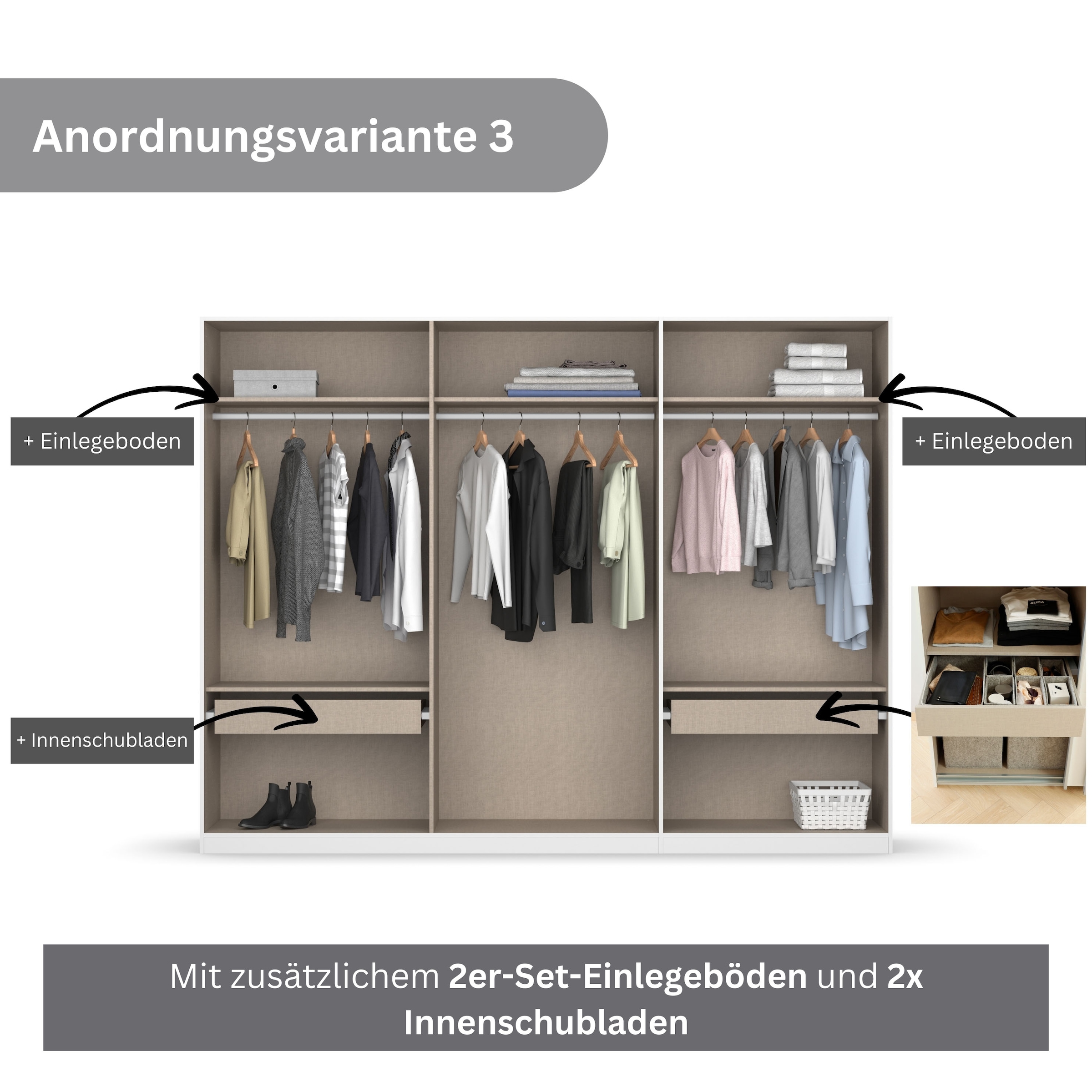 rauch Drehtürenschrank »Kleiderschrank Schrank Garderobe KOLUNA mit hochwertiger Glasfront«, inkl. 2 Innenschubladen sowie extra Einlegeböden MADE IN GERMANY