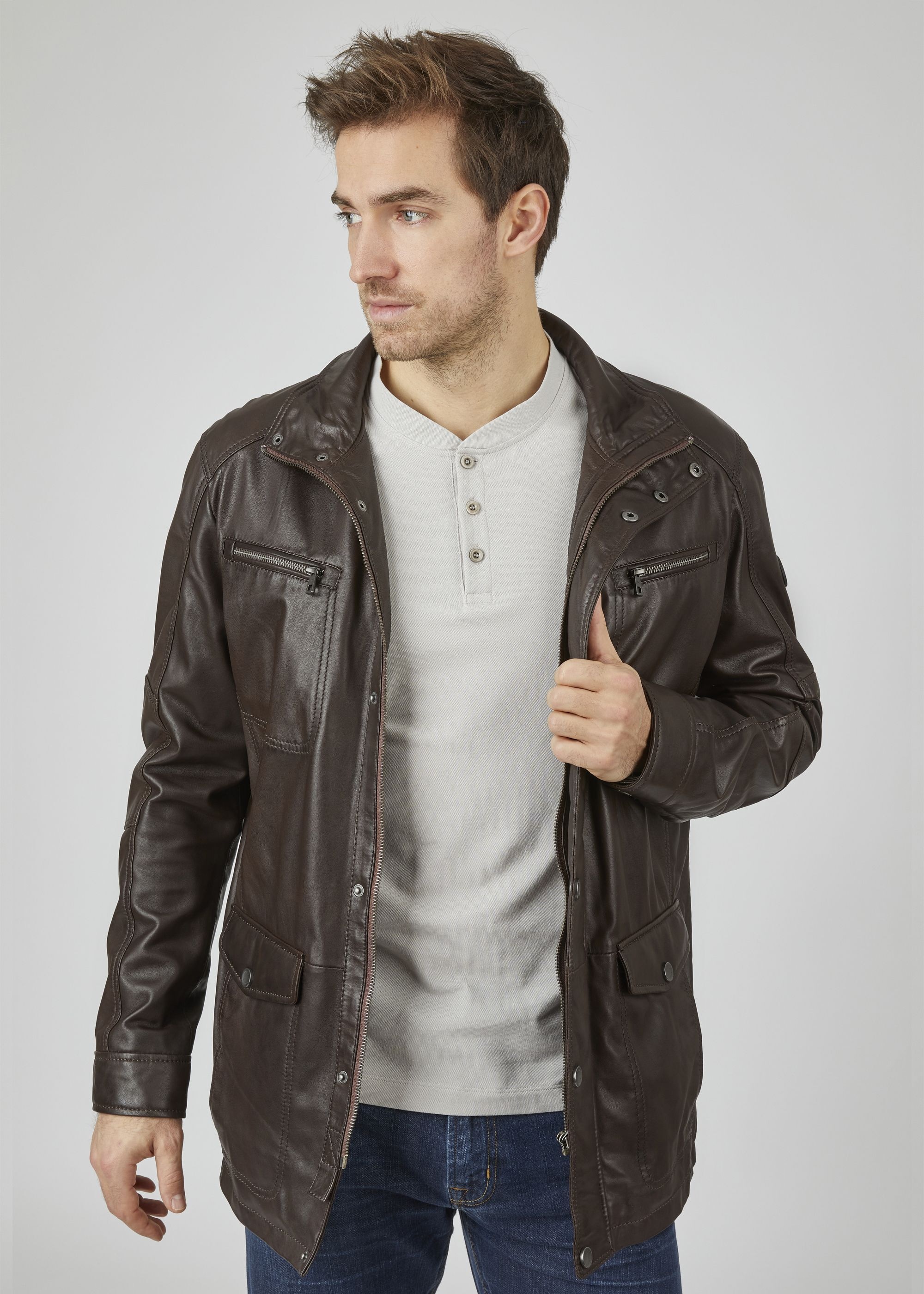 bugatti Lederjacke »BUDAVID« ohne Kapuze mit Pattentaschen und Abdeckleiste