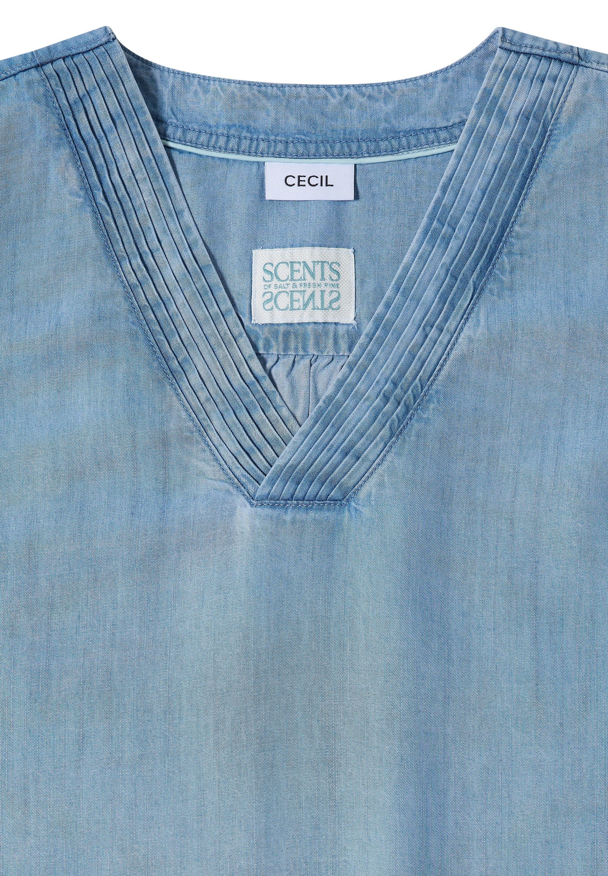Cecil Sommerkleid Eingrifftaschen mit V-Ausschnitt, knielang, hochwertige Lyocell-Qualität