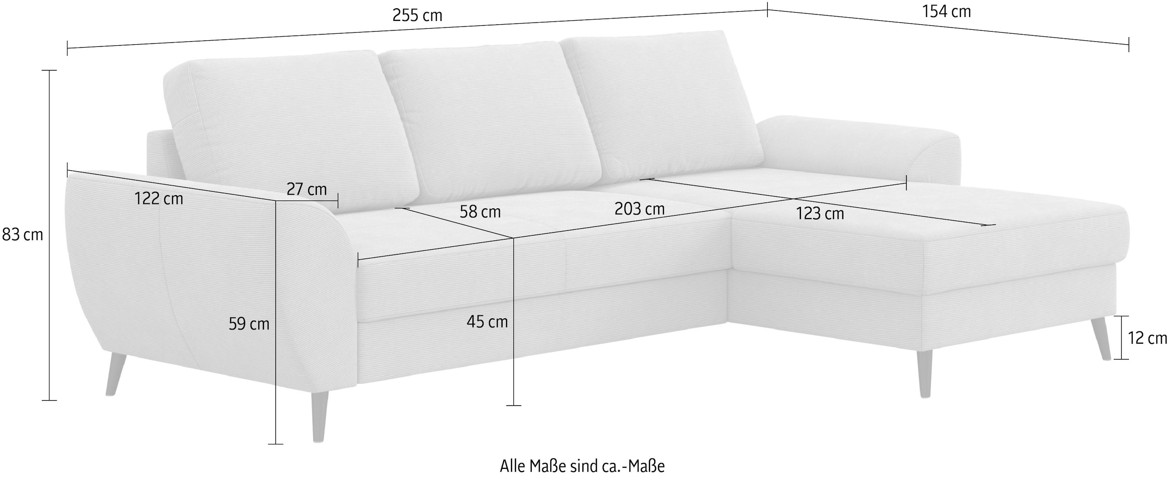 COTTA Ecksofa »Terra L-Form, Breite 255 cm« wahlweise mit Bettfunktion