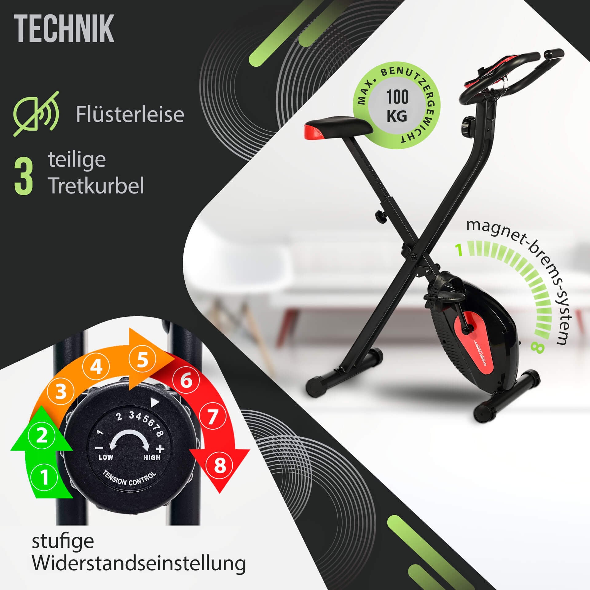 Christopeit Sport® Heimtrainer »X-Bike«, 3-teilige Pedalarmkurbel