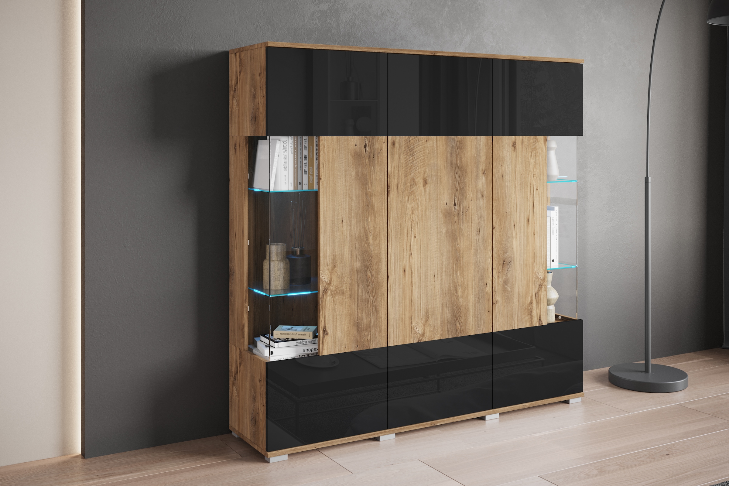 INOSIGN Highboard »Kenia«, Modernes Highboard, mit Glastüren, Breite 135 cm