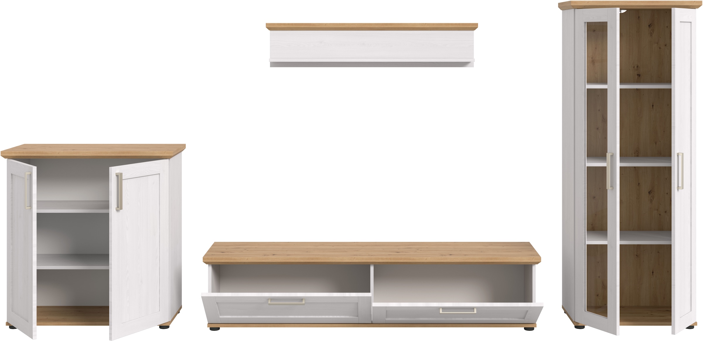 Home affaire Wohnwand »Cosenza«, (Set, 4 St.), Cosenza, Breite: 336 cm, Vitrine, Highboard, Lowboard, Wandboard