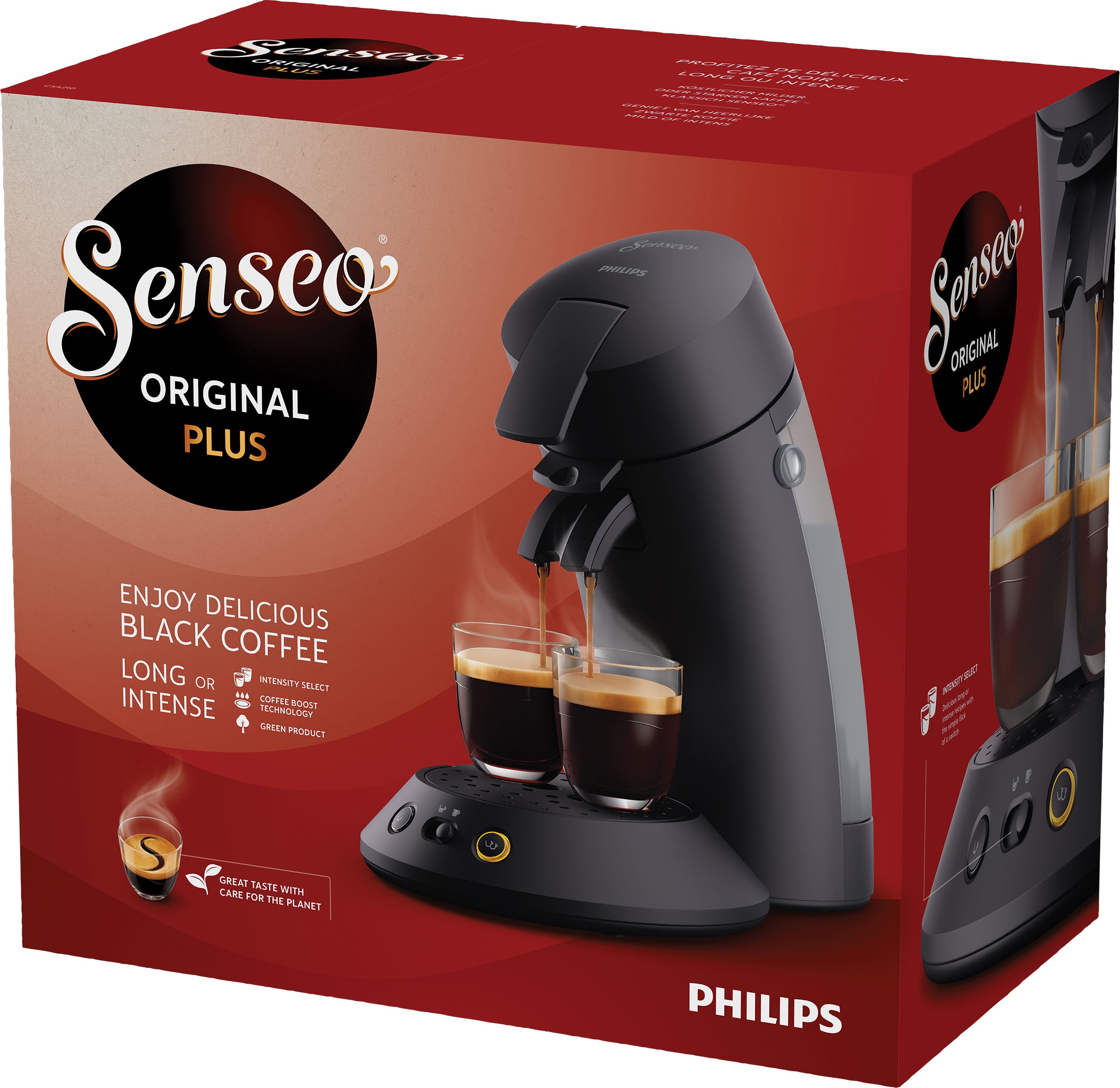Philips Senseo Garantie Plastik aus 28% recyceltem Jahren 3 Kaffeepadmaschine 2 Plus mattschwarz mit und »Original CSA Kaffeespezialitäten, mit 210/60«, XXL