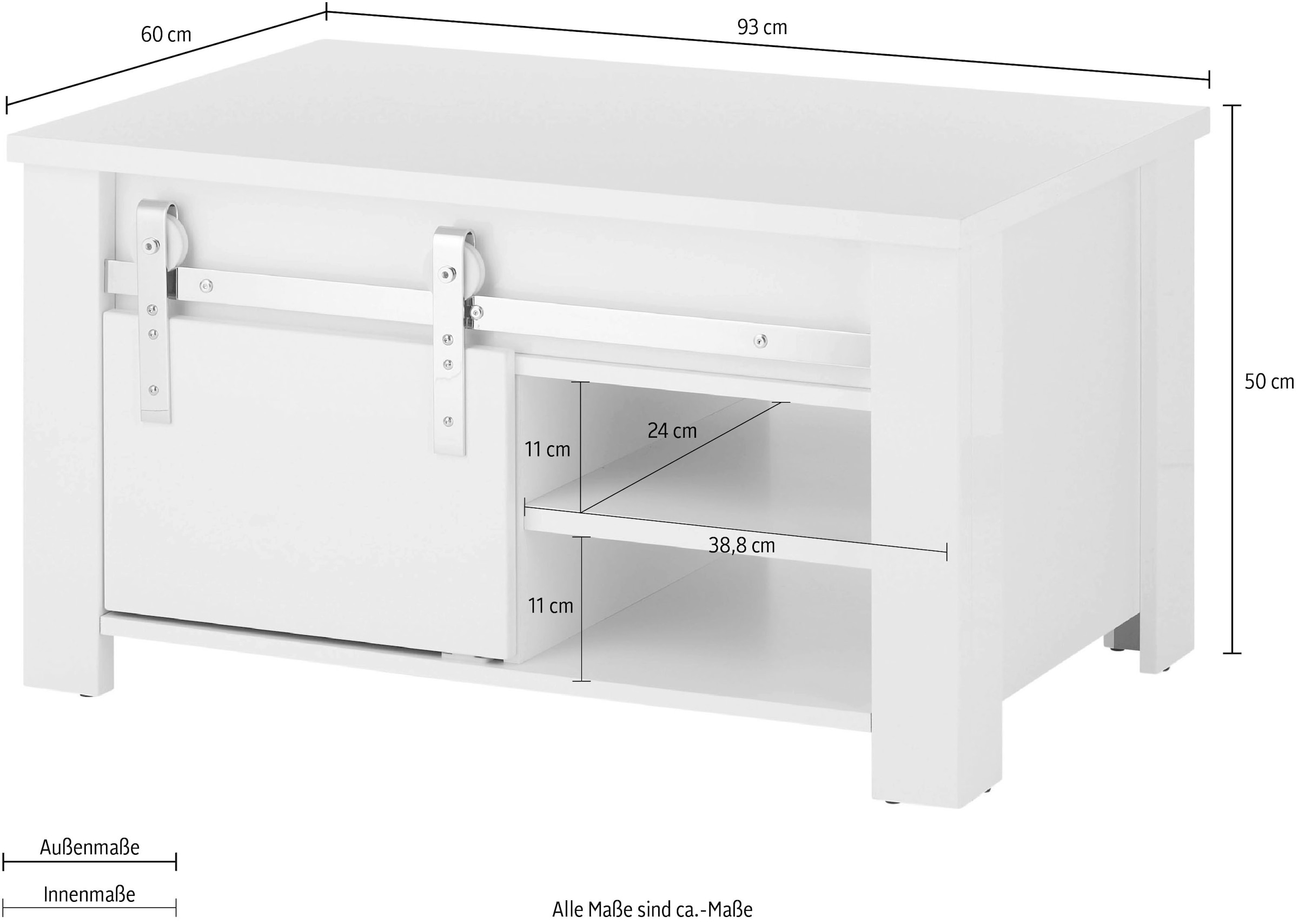 Home affaire Couchtisch »Daytona, Beistelltisch, Wohnzimmertisch, Sofatisch, Tisch« mit Schiebetürenbeschlag in Chrom-Optik, mit Fächern und Ablageböden