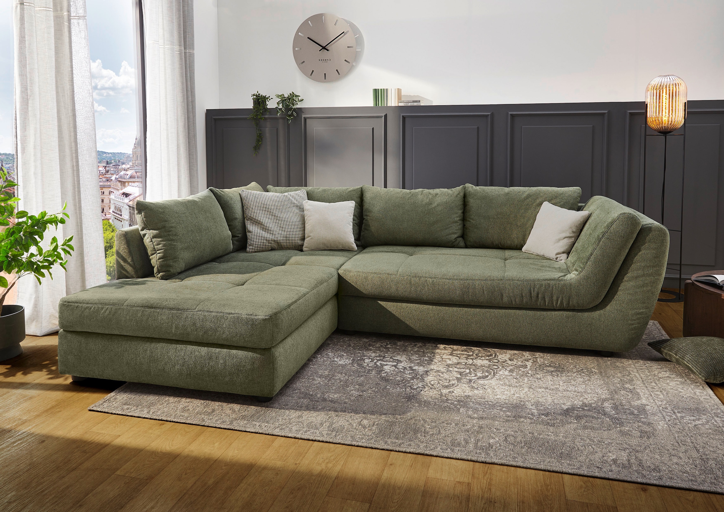 Jockenhöfer Gruppe Ecksofa »Rascasse, L-Form, Rampenotik im modernen Design«, alle Kissen inklusive, rechts oder links montierbar, XXL-Breite: 322cm