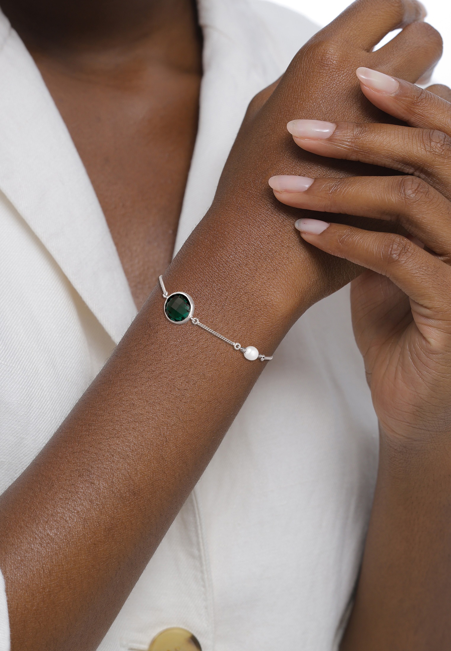 Elli Premium Armkette »Armband Süßwasserzuchtperle Quarz Grün 925 Sterling Silber«