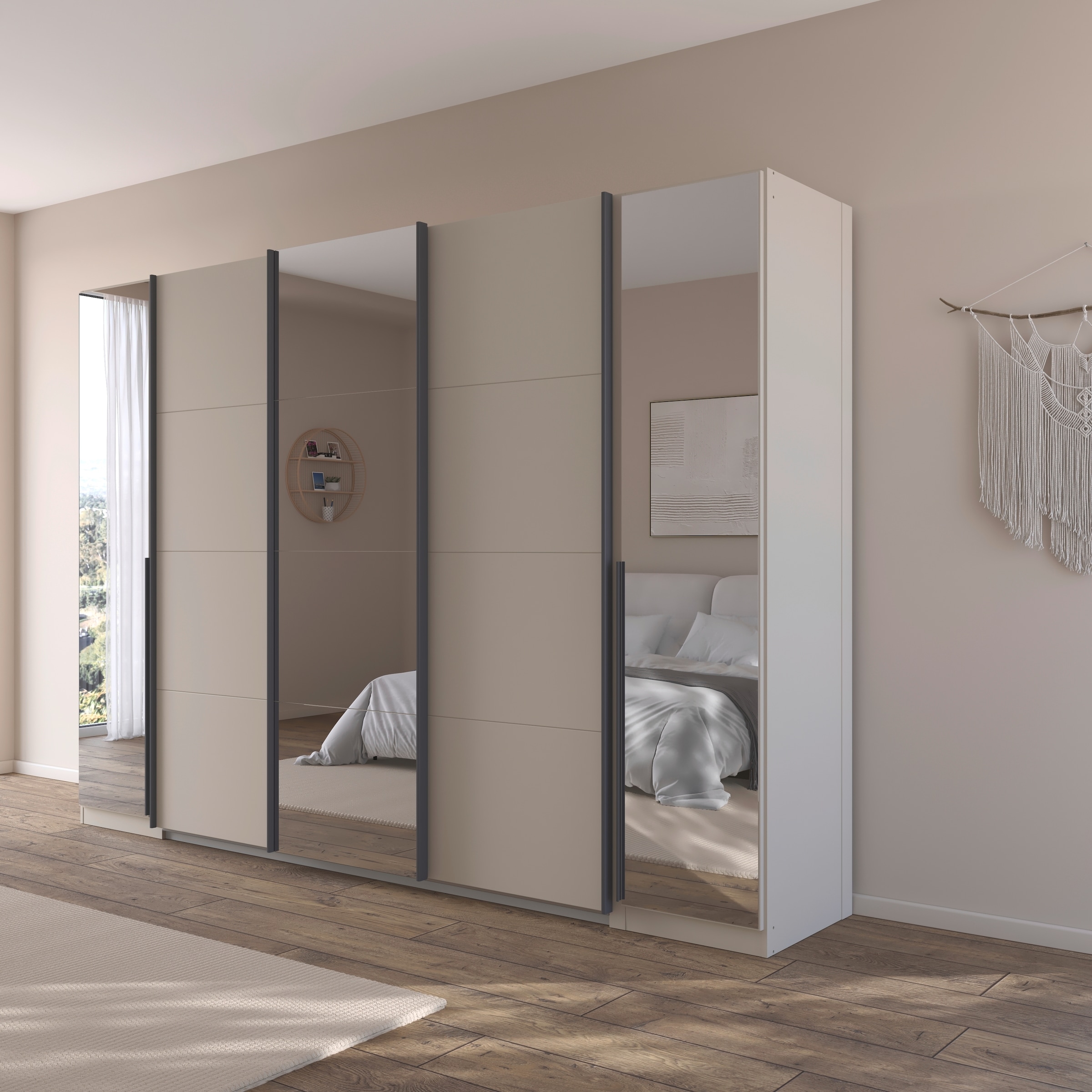 rauch Schwebetürenschrank »Agordo«, (im angesagten Mix aus Dreh- und Schwebetüren), optional mit Spiegel und zwei Griff-Farben MADE IN GERMANY
