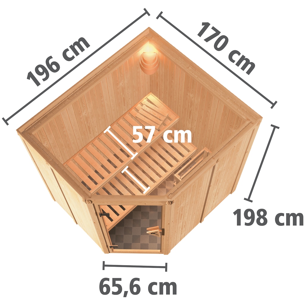 Karibu Sauna »Laila«, (Set), 3,6-kW-Plug & Play Ofen mit integrierter Steuerung