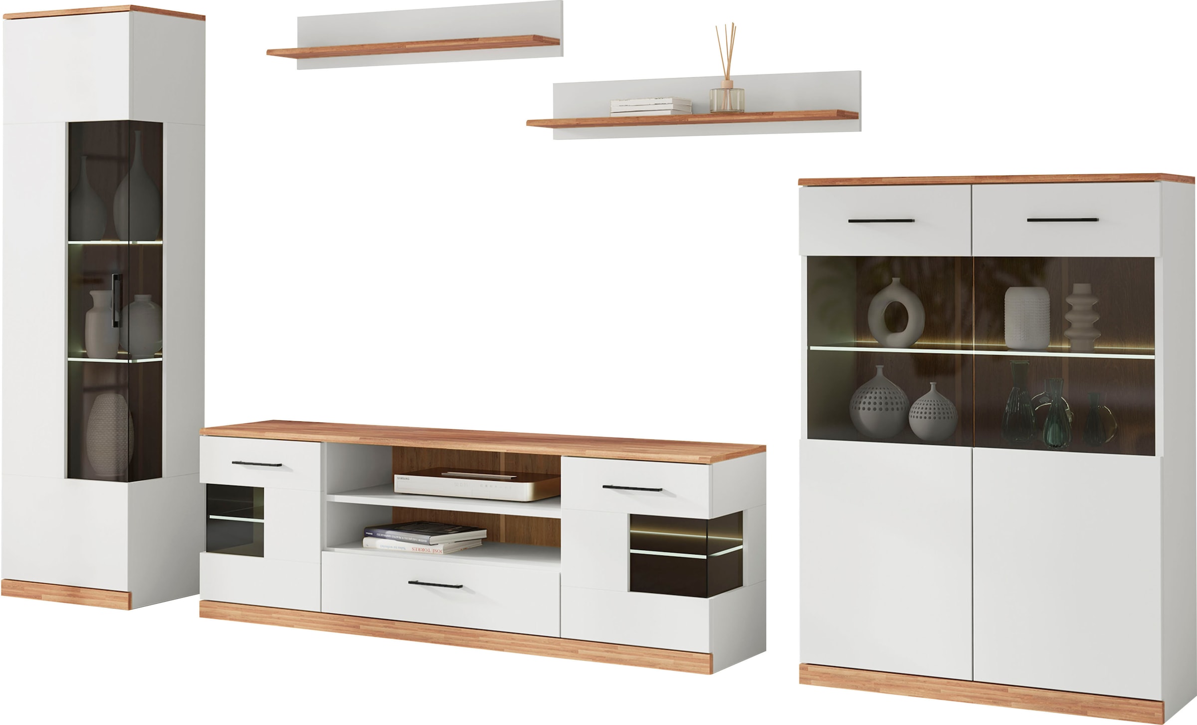 OTTO home Wohnwand »Ribe: 5teilig, Breite: 300cm,Fronten aus Massivholz,Korpus aus Melamin« 5 Stk. tlg.