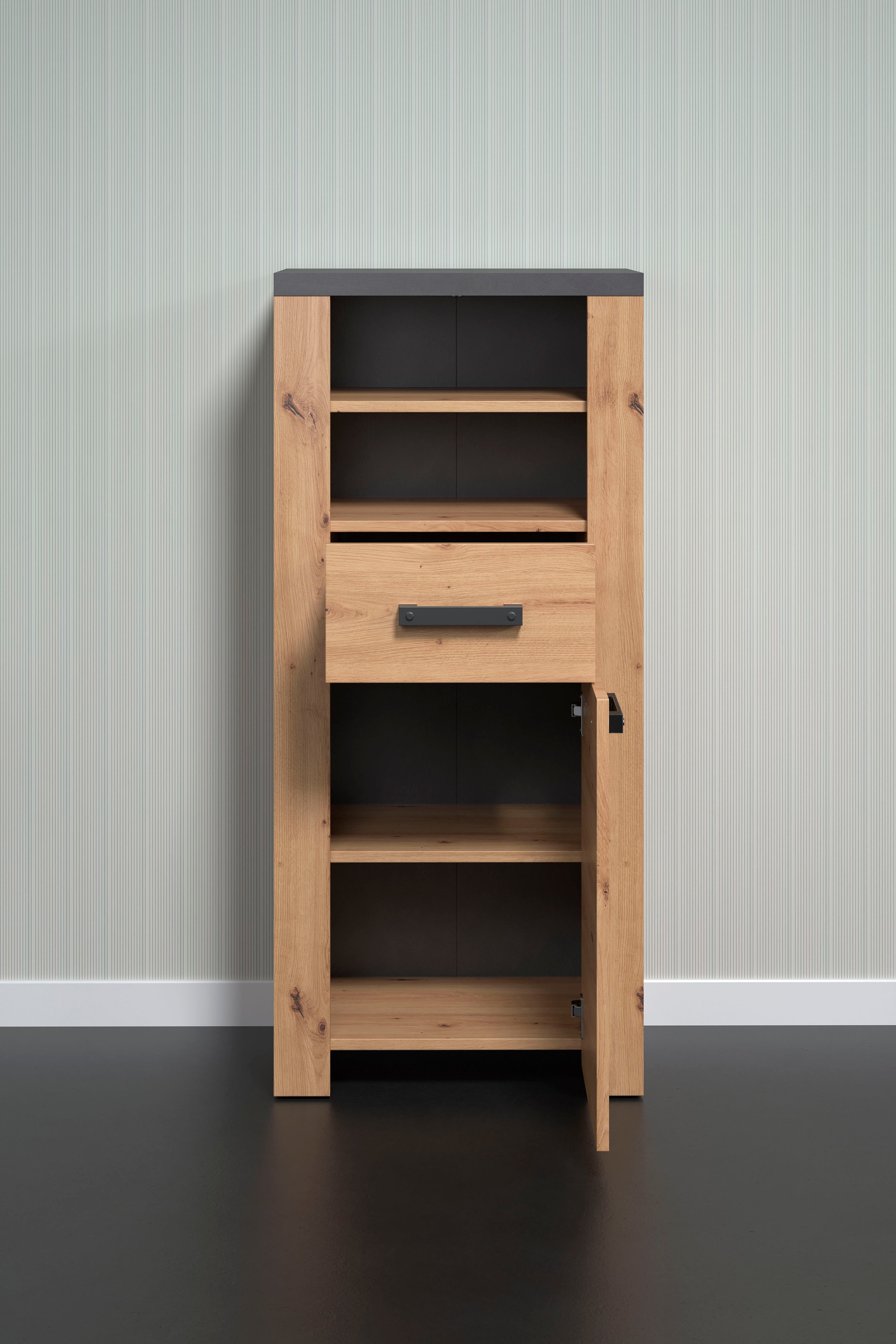 welltime Midischrank »Ambres«, (1 St.), Badschrank in matter Echtholzoptik - Maße (B/T/H) 53/35/118 cm