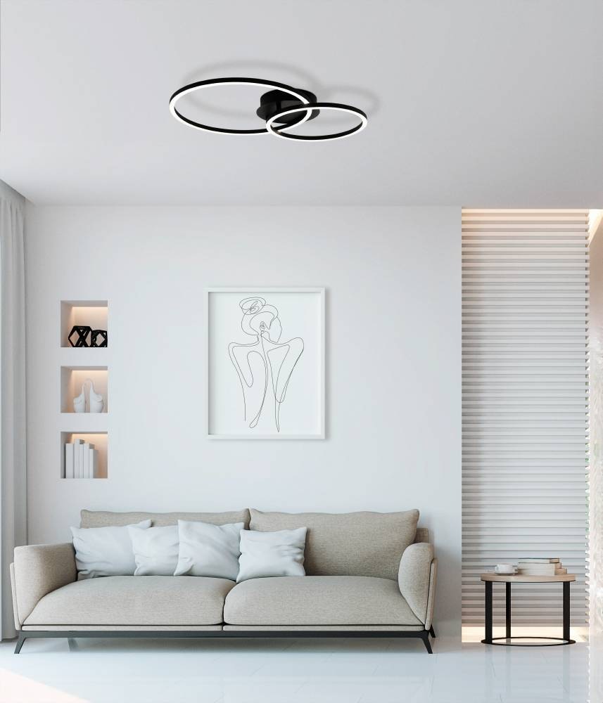 EGLO LED Deckenleuchte »Palmaves Deckenlampe, schwarzes Aluminium, Nachtlicht, Rund« LED-Board 1 Stk. Warmweiß minimalistisch, zeitlos, flache Bauform, Wohnzimmer, 39x29x7cm