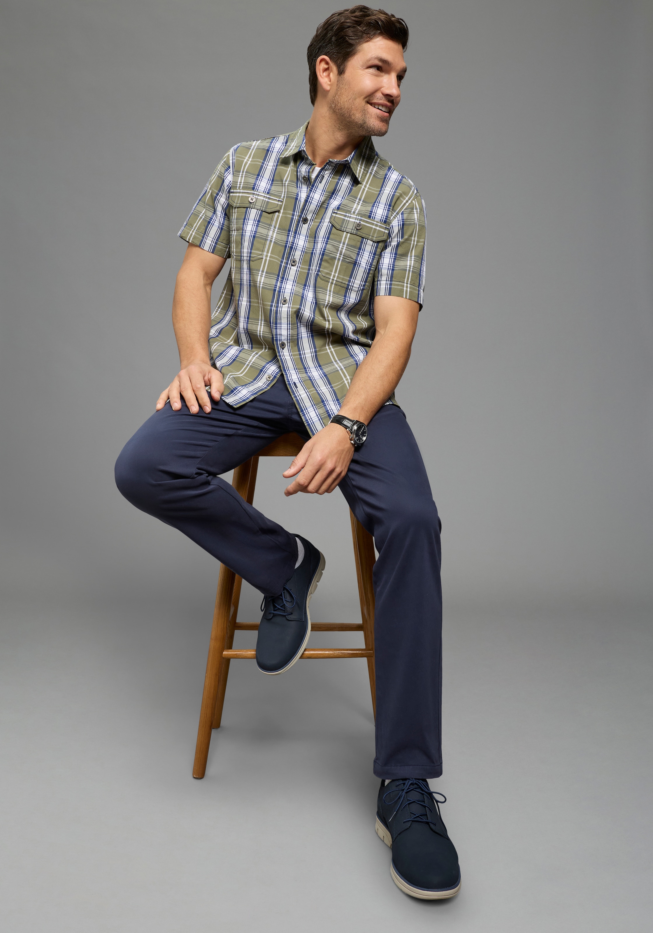 Man's World Karohemd Kurzarm, für Casualmode, Basic, Frühling und Sommer, aus Baumwolle