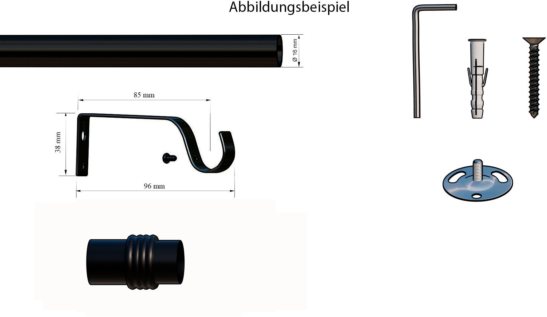 indeko Gardinenstange »Zylinder« Ø 16 mm 1 läufig-läufig Wunschmaßlänge