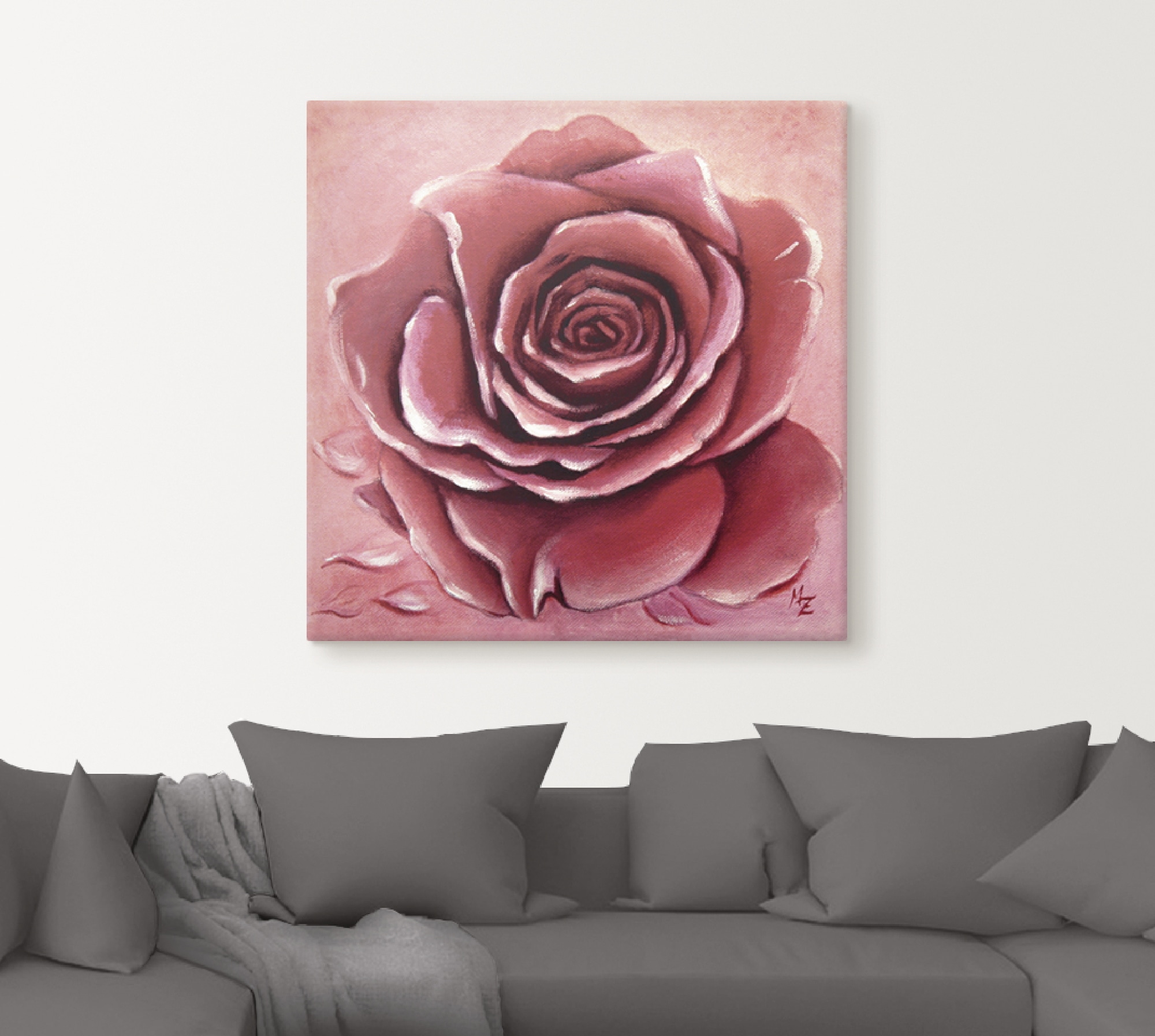 Artland Leinwandbild »Rote Rose handgemalt« Blumen 1 Stk. tlg. auf Holzrahmen gespannt