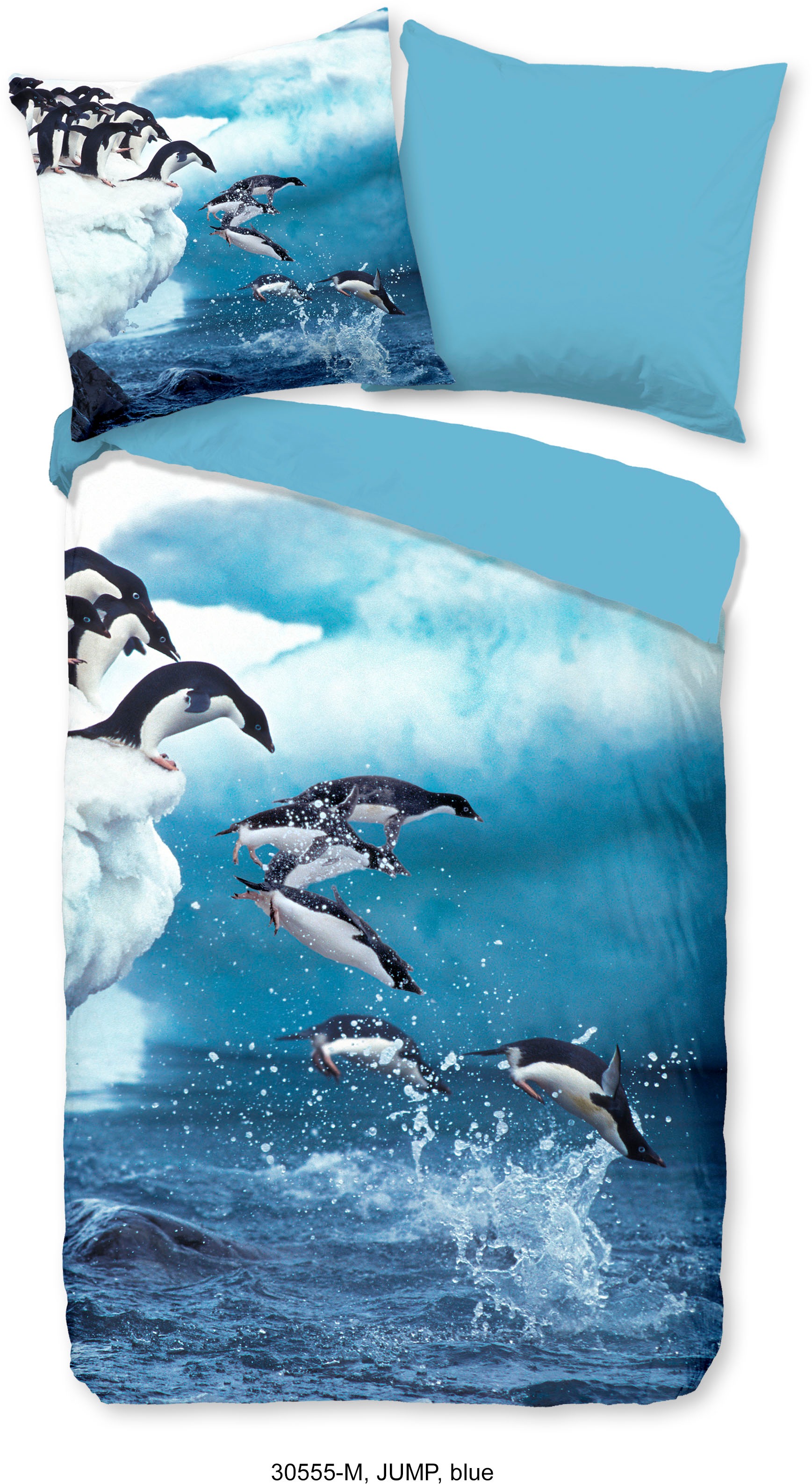 PURE luxury collection Wendebettwäsche »Jump«, Mikrofaser, 135x200, Pflegeleicht, Reißverschluss, Wende, Winter, Blau