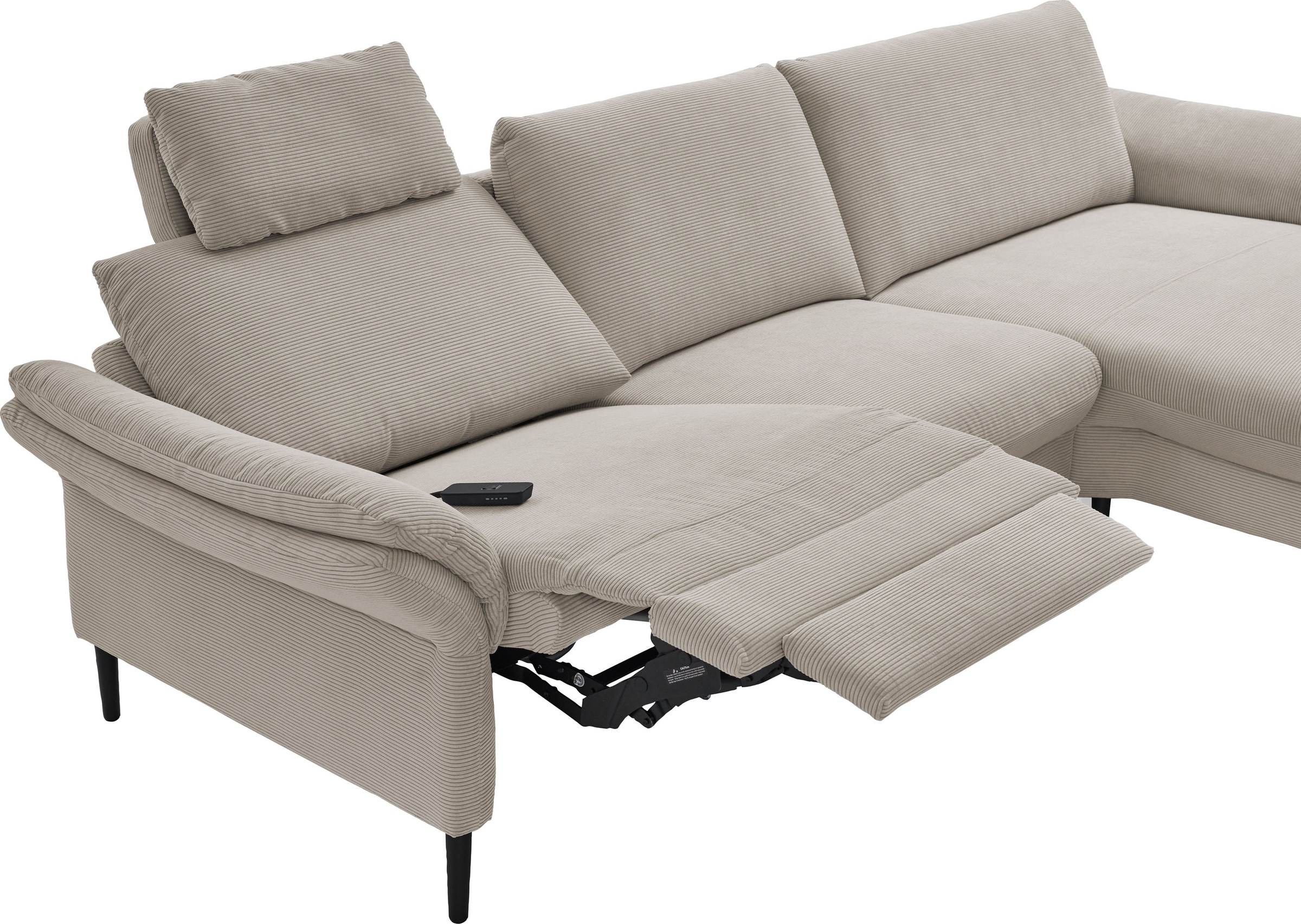 Places of Style Ecksofa »Sarsina: mit Tonnentaschen-Federkern, perfekt zum Entspannen L-Form«, inklusive 1 motorischen Relaxfunktion mit Herz-Waage-Beschlag