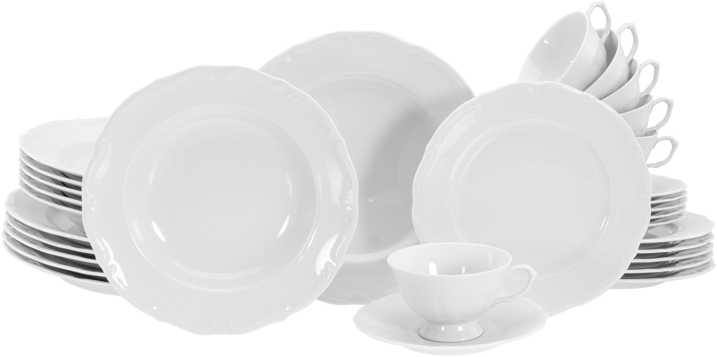 CreaTable Kombiservice »Geschirr-Set Maria Theresia«, (Set, 30 tlg., Kaffeeservice und Tafelservice im Set, für 6 Personen), Service, weiß, klassische, traditionelle Form, 30 Teile für 6 Personen