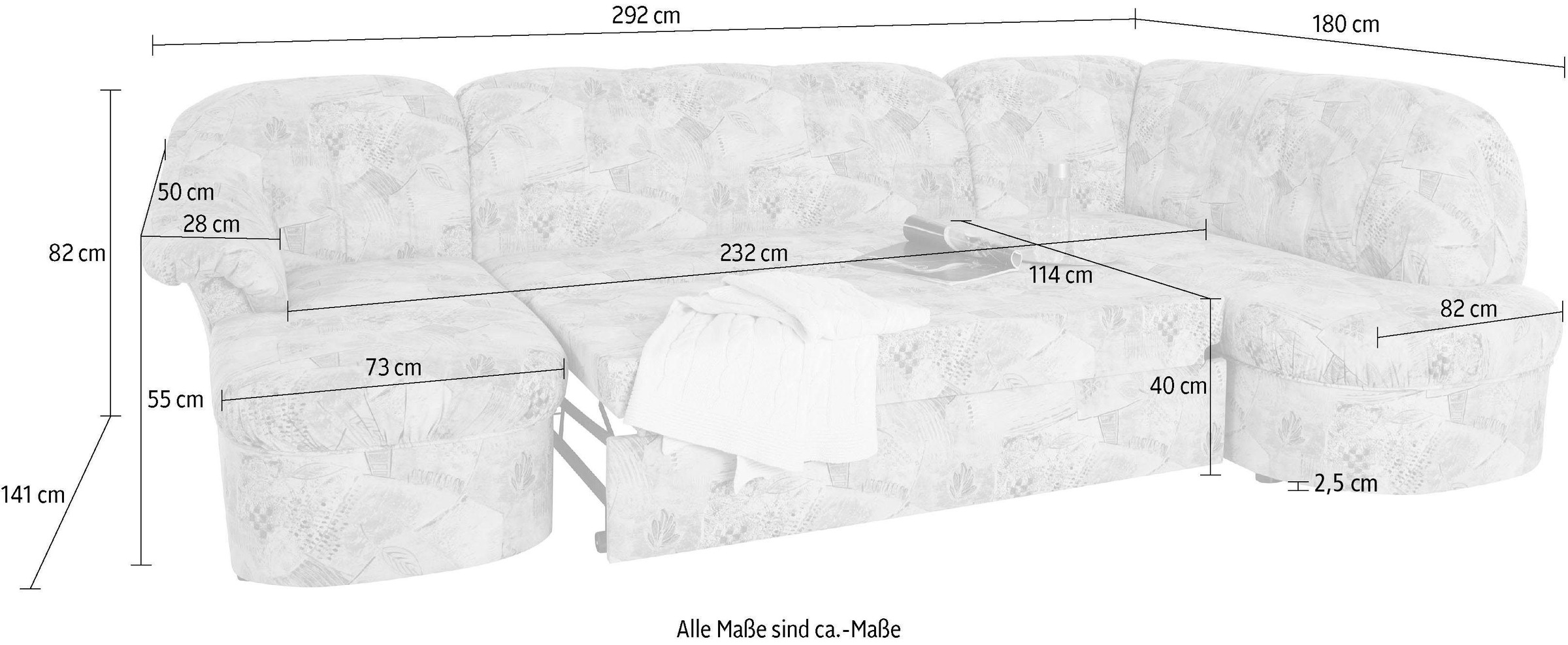DOMO collection Wohnlandschaft »Pegnitz, zeitlos und modern, mit attraktiver Rückensteppung, U-Form«, wahlweise mit Bettfunktion