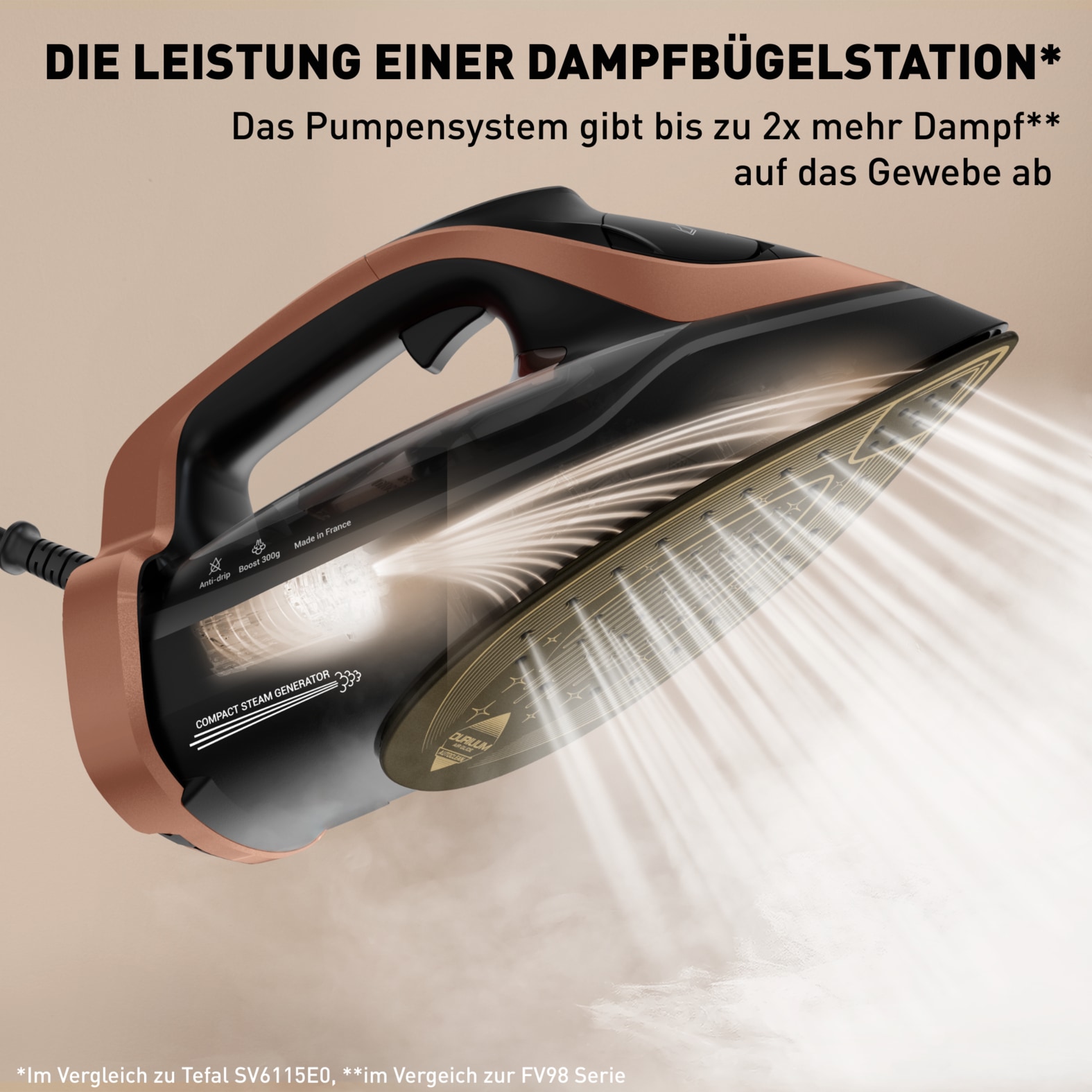 Tefal Dampfbügeleisen »FV9E50 Ultimate Power Pro« 3200 W 85 g/Min. kontin. Dampfabgabe, 300 g/Min. Dampfstoß, selbstreinigend