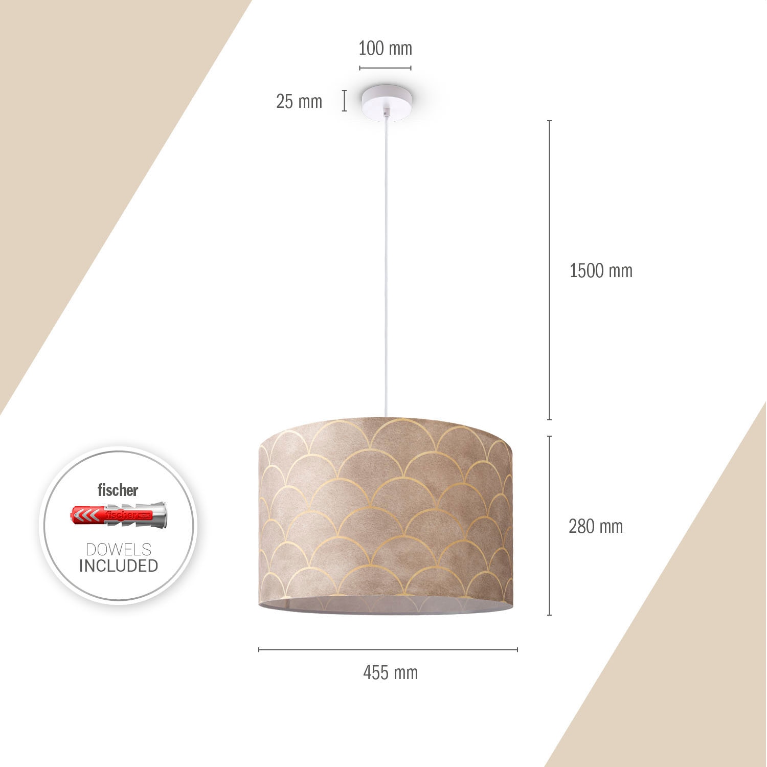 Home Pillar«, Garantie Vintage Esstisch online Lampe mit | Paco Wohnzimmer kaufen Jahren XXL Pendelleuchte »Hugo Pendelleuchte 3 Stoffschirm Modern