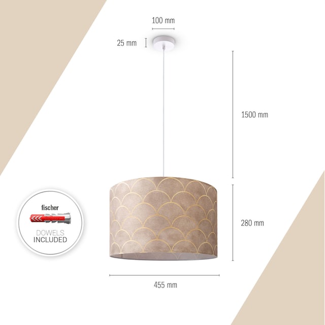 Modern mit Jahren Pendelleuchte kaufen Garantie Wohnzimmer Vintage »Hugo 3 XXL Paco Pillar«, | Lampe Stoffschirm online Home Esstisch Pendelleuchte